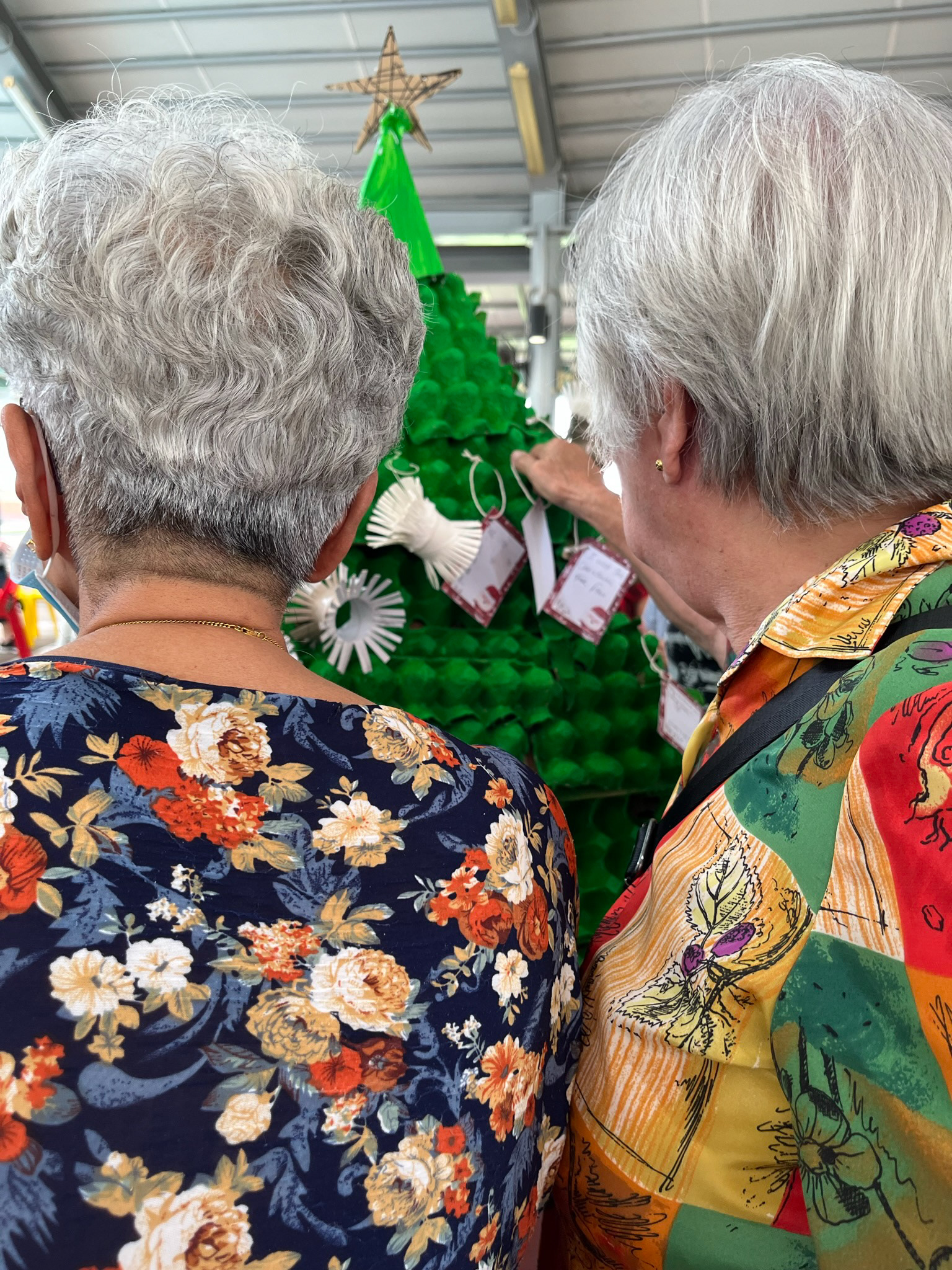 The egg cartons gives members of public to "hang" their wishes, alongside decorative elements.