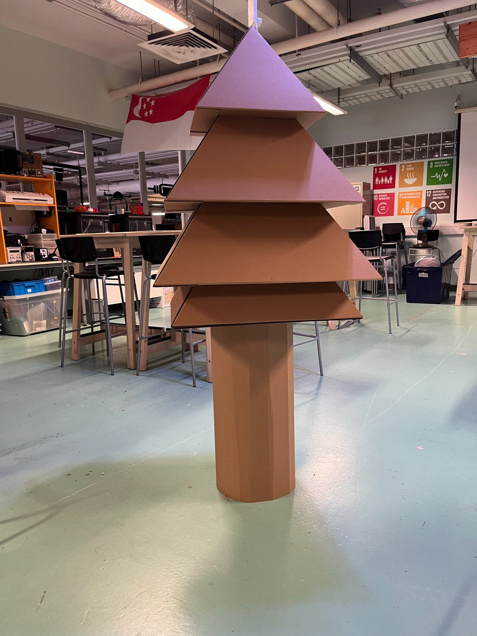 Prototyping a Christmas tree structure using cardboard and laser cutting.