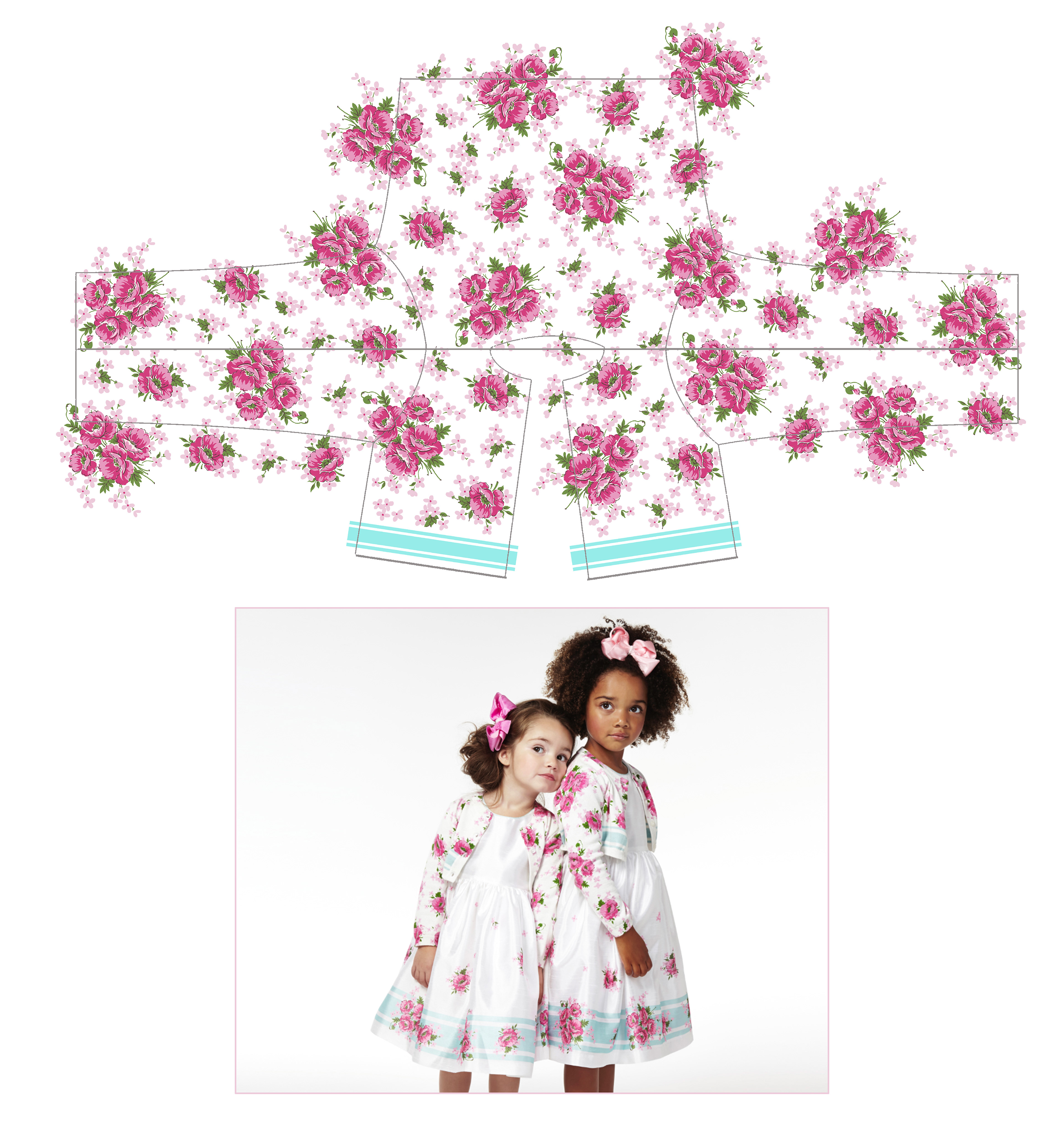 Pippa & Julie creation of layout/repeat, color separation and color matching on fabric for sampling