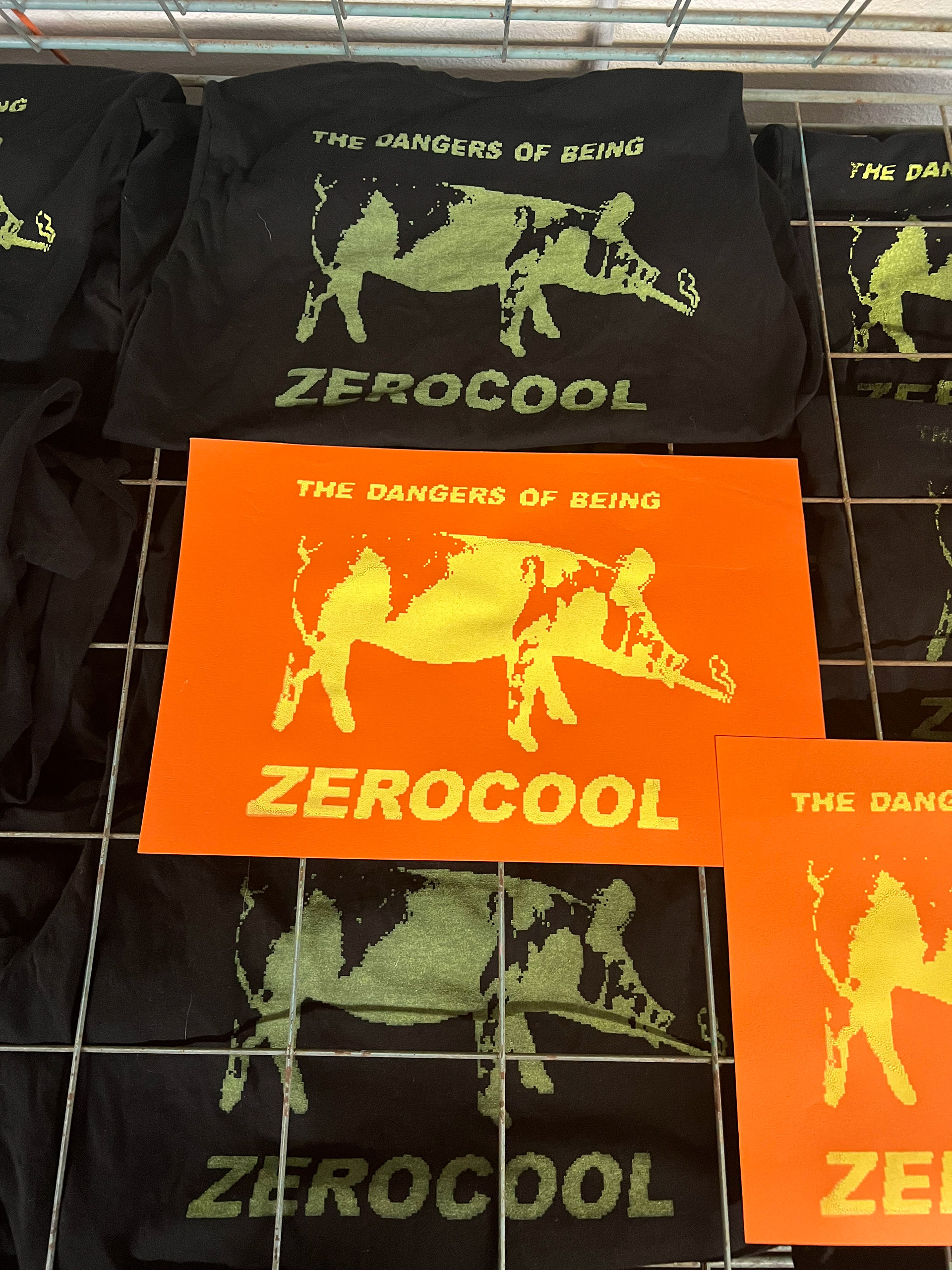 T-shirts and flyers screen printed by hand, 2023