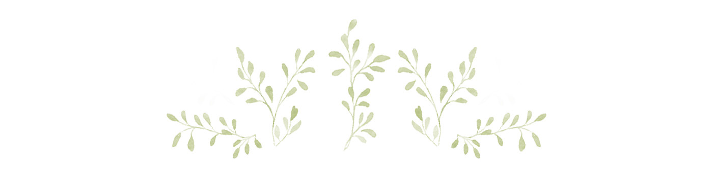 feuillages délicats vert pastel, réalisés à l'aquarelle traditionnelle 