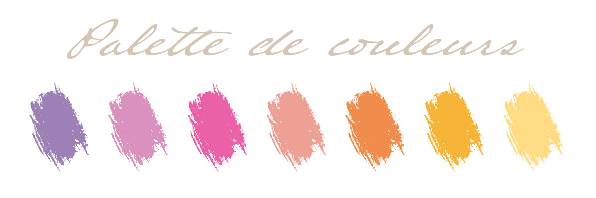 palette de couleurs utilisée dans la réalisation du logotype, allant d'un violet mauve vers un jaune clair