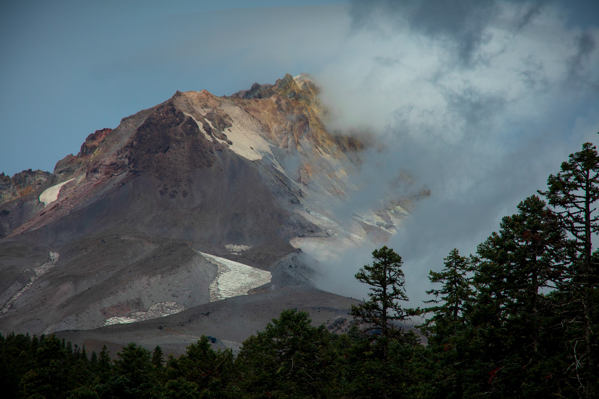 Mt. Hood, Oregon, as seen in fall. The smoke obscuring the side of the mountain is from wildfires 
covering parts of the northwest United States.