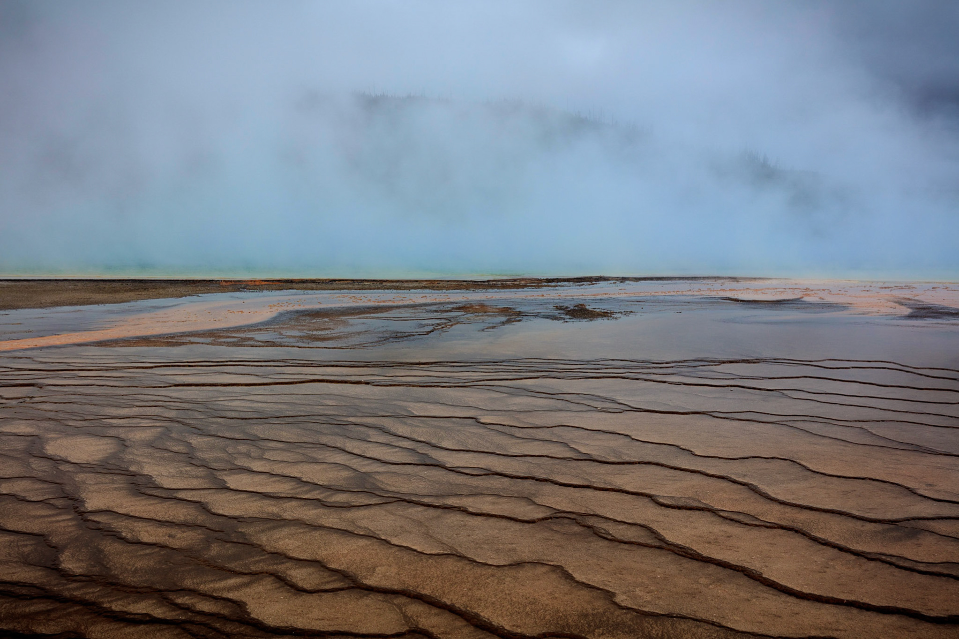 Mineral trails at Grand Prismatic Spring in Yellowstone National Park.