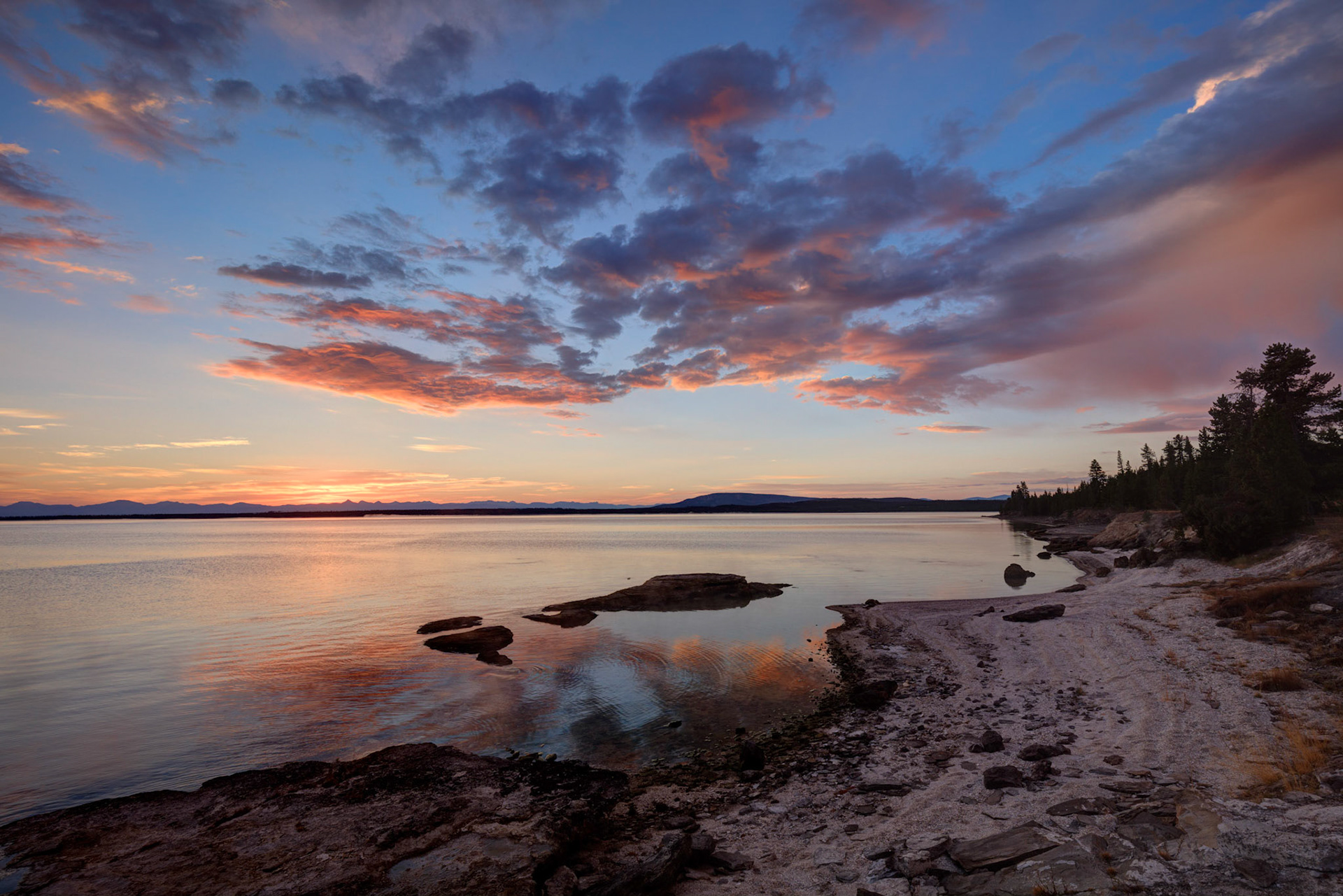 Morning light in West Thumb, Yellowstone National Park.