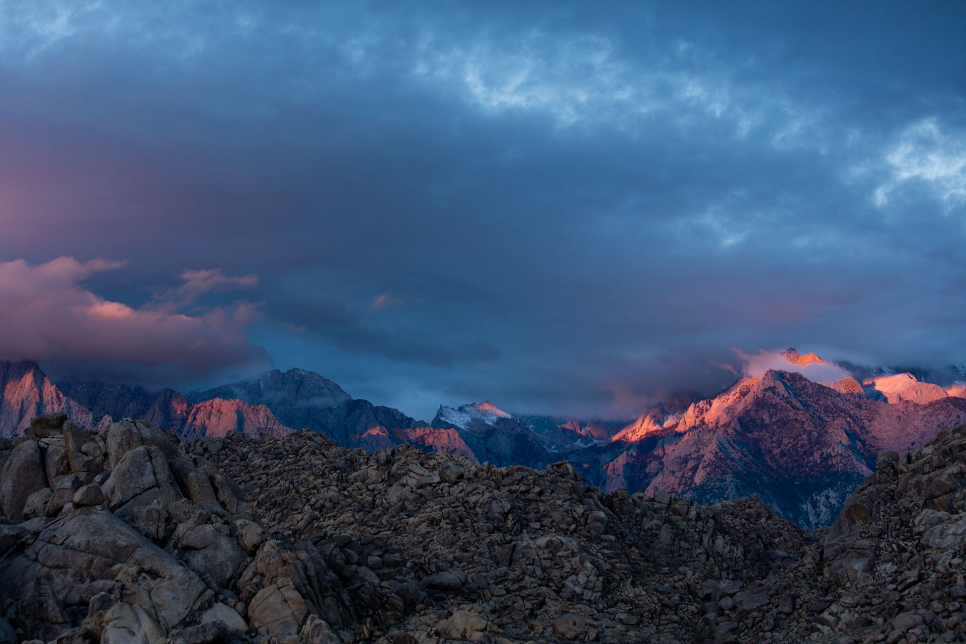 Sunrise in the Sierra Nevada mountain range.  Taken at Alabama Hills in Death Valley National Park.