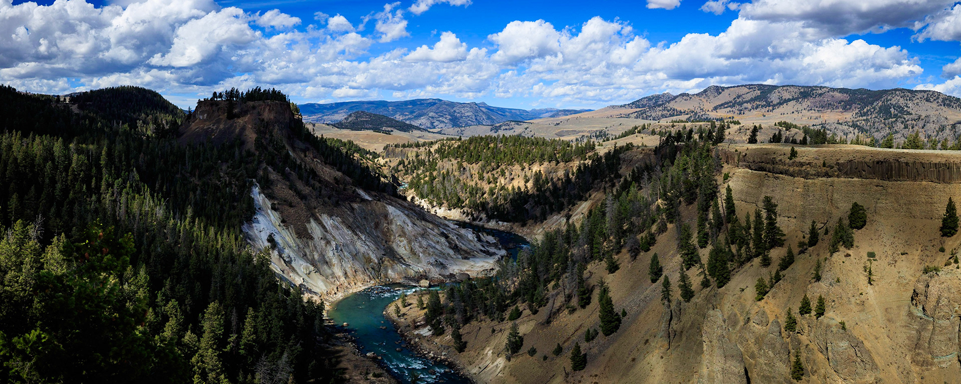 Panoramic view from Calcite Springs in Yellowstone National Park.