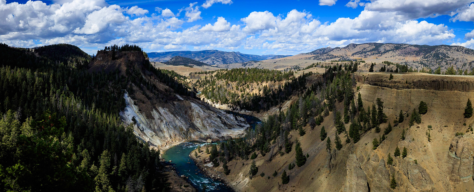 Panoramic view from Calcite Springs in Yellowstone National Park.