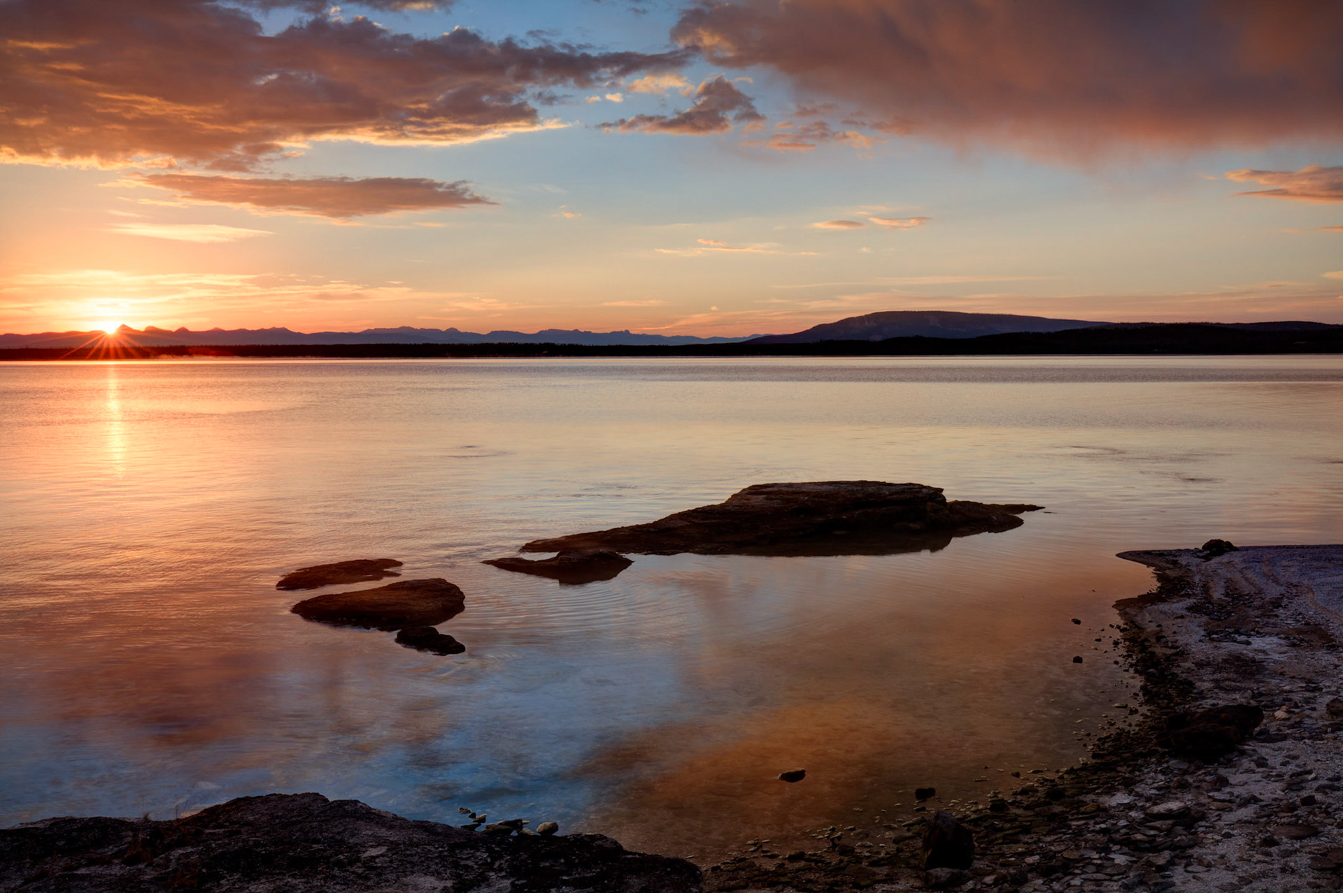Morning light in West Thumb, Yellowstone National Park.