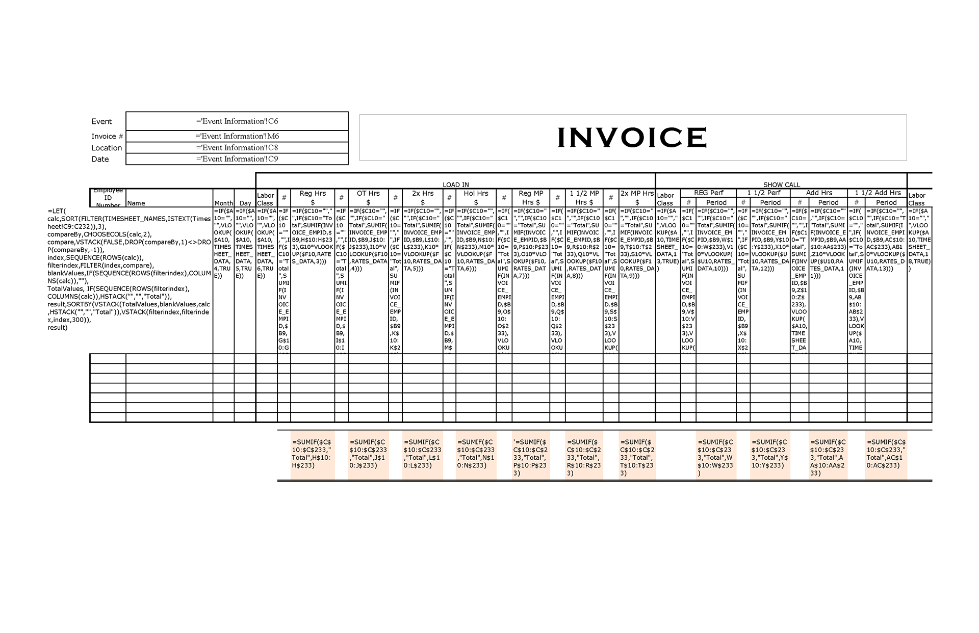 Invoice w/ Formulas