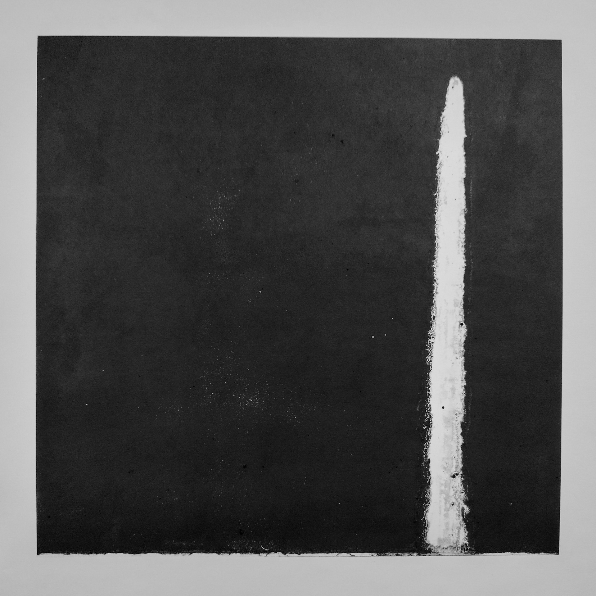 Livvy King Artist, black square monoprint with black leaking line