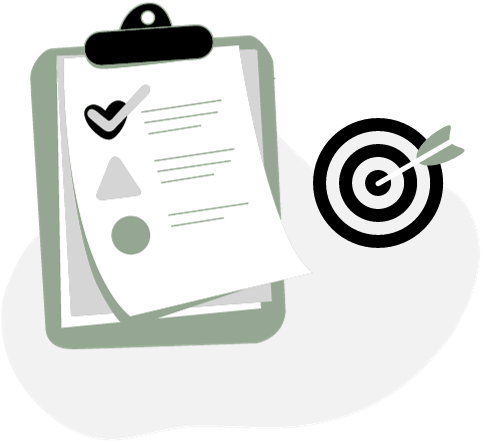 Illustration of a clipboard and target.