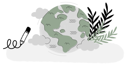Illustration of Earth and leaves with a pencil scribbling.