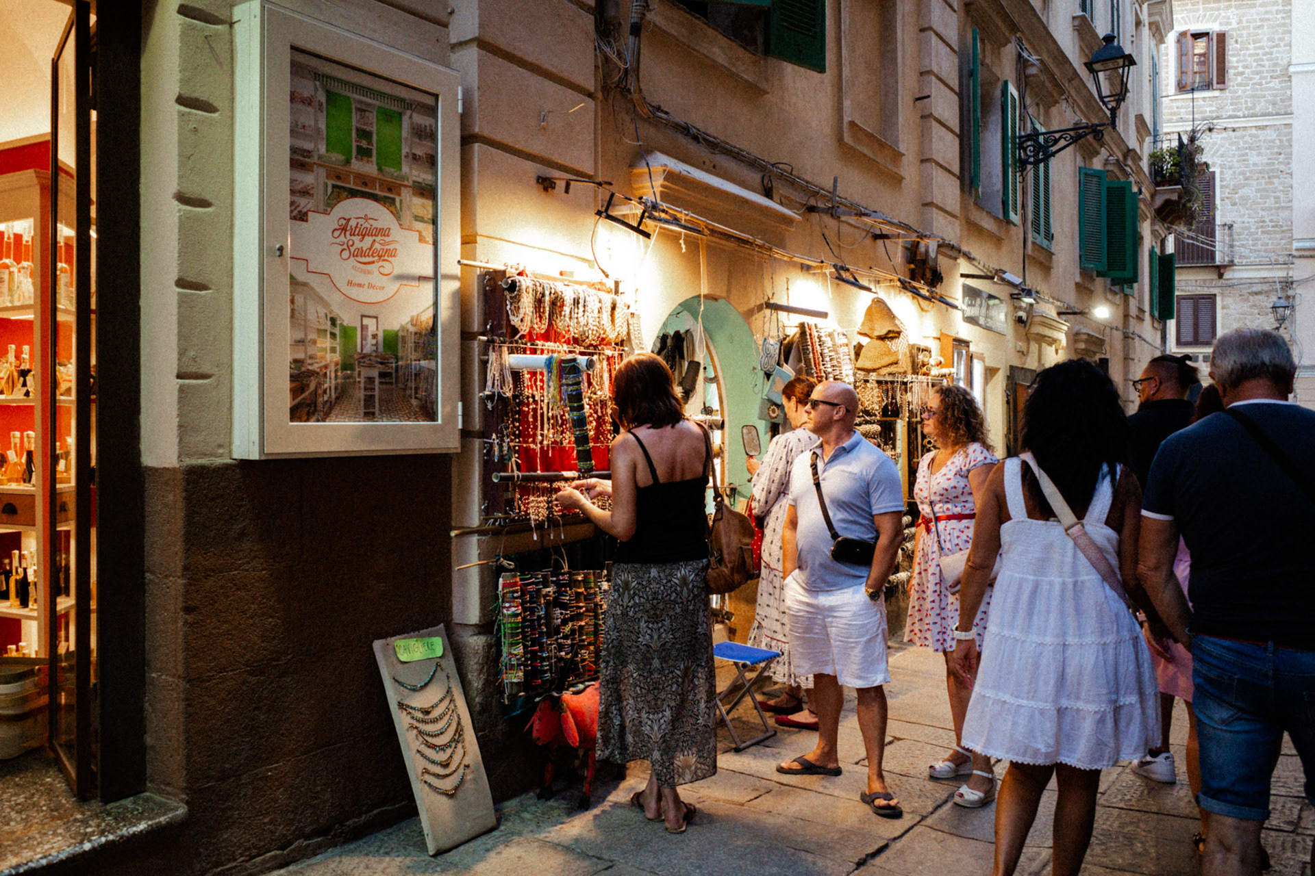 Necklaces under warm lights