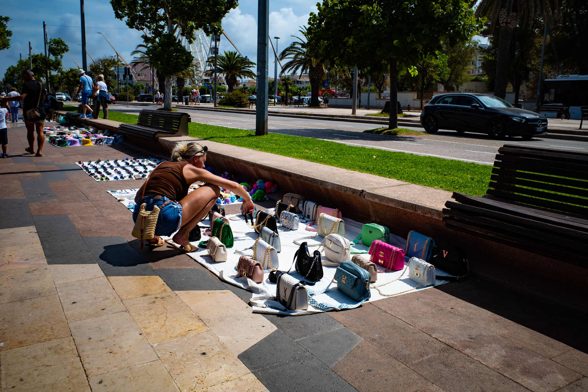 Bags under the noon sun