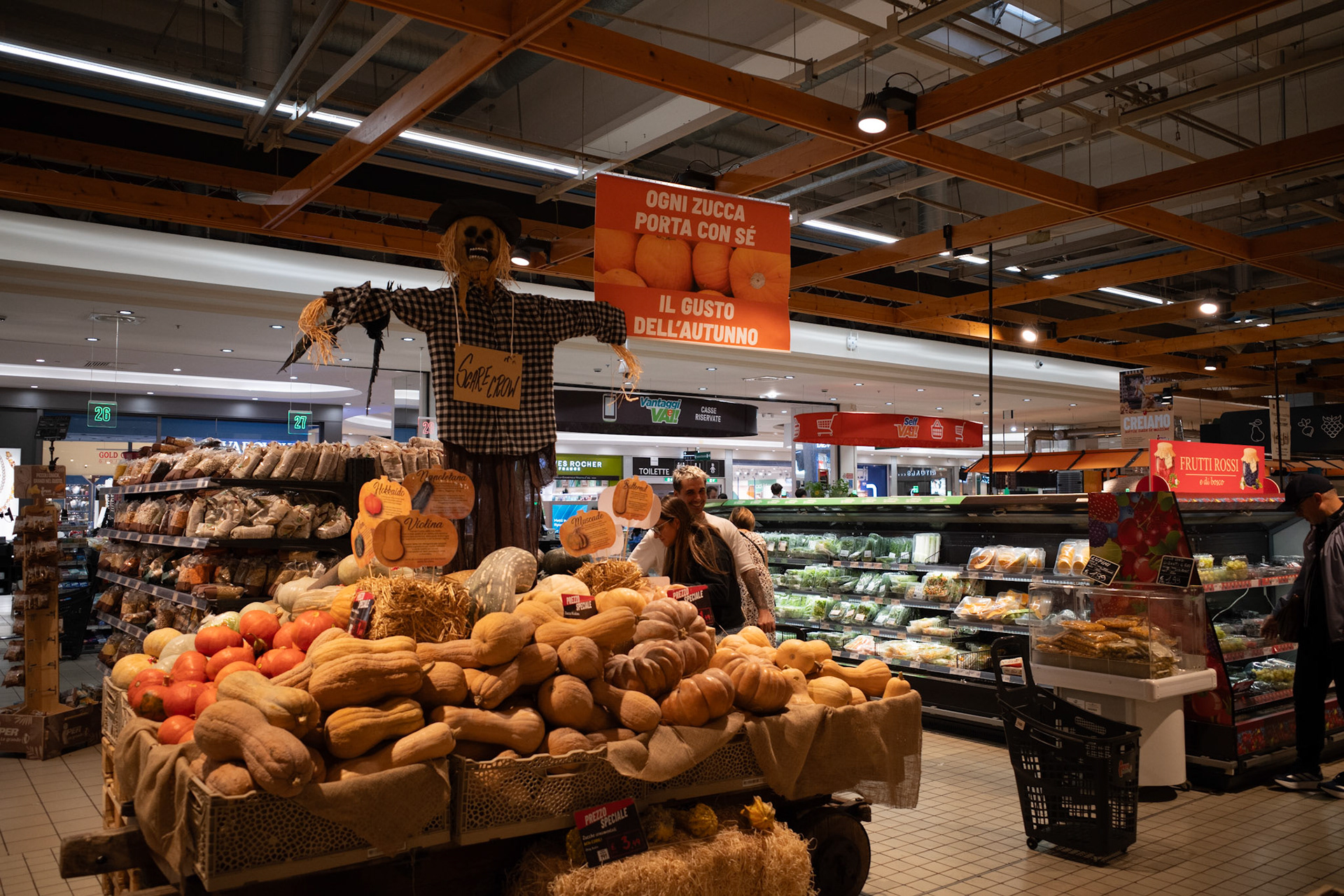 Pumpkins under neon lights
