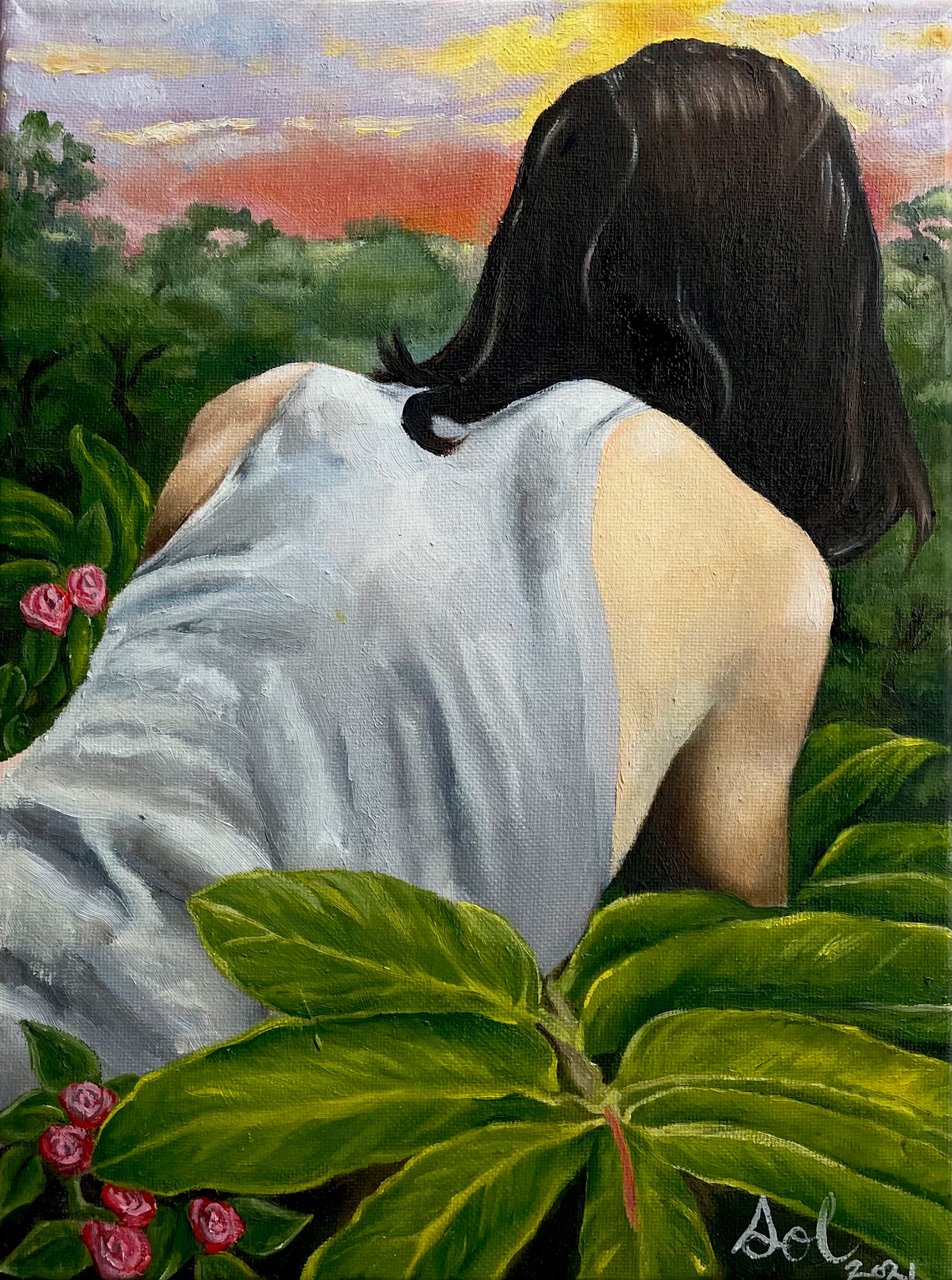 Staring At Your Back All Day, 2021, oil on canvas, 9 x 12 inches