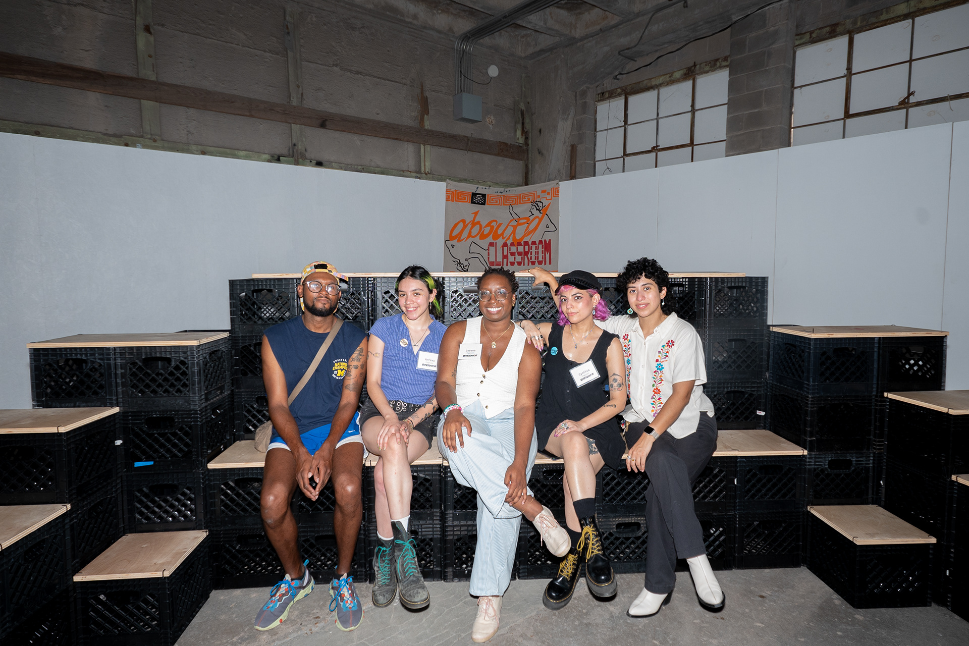 Certified Absurd: Award Ceremony & Celebration. From left to right: Ryan Hollaway, Anfrea Garfia, Lorena M, Cynthia Jamileth Giron, Sol Diaz-Peña