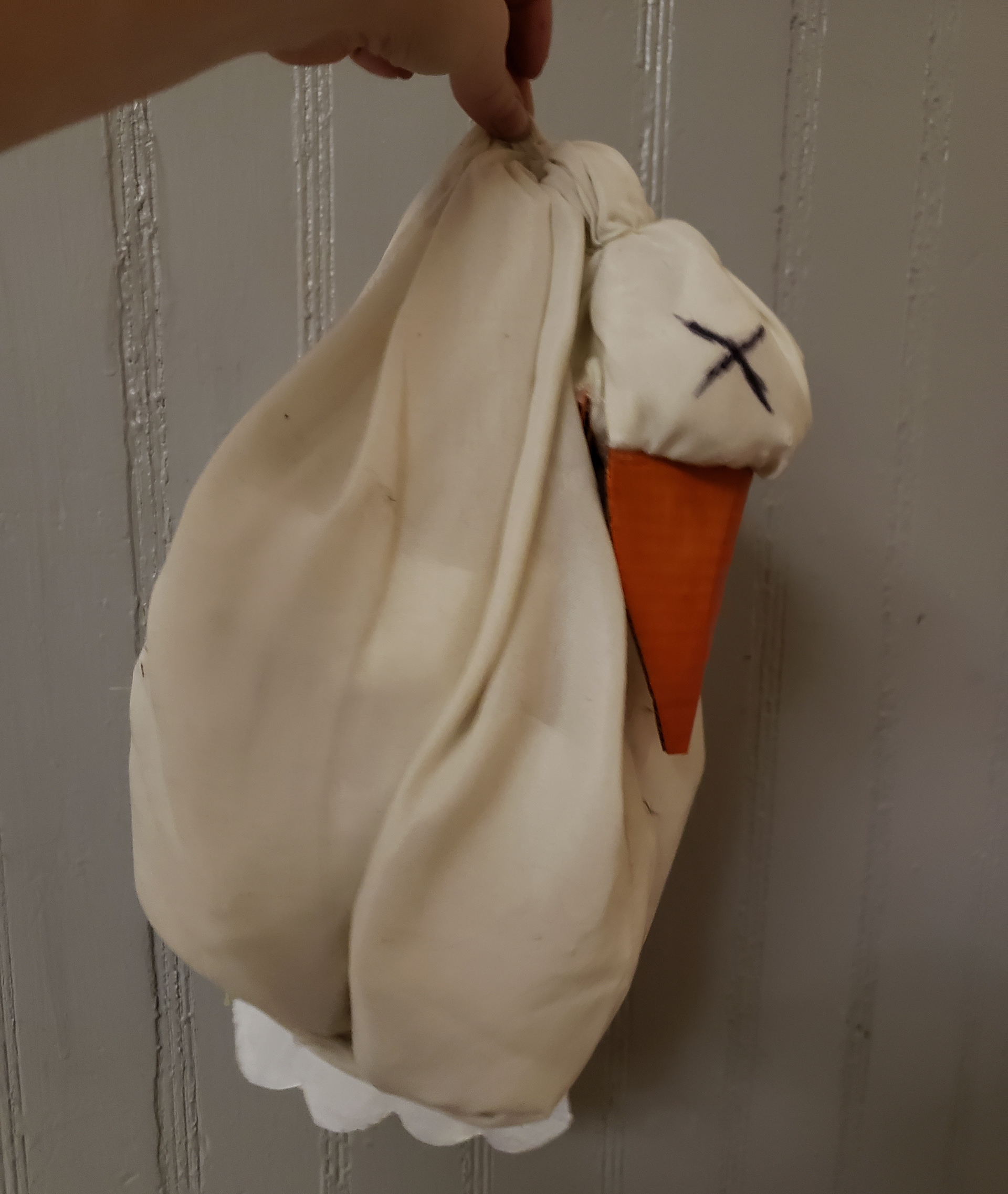 Made dead bird out of pillowcase and cardboard.