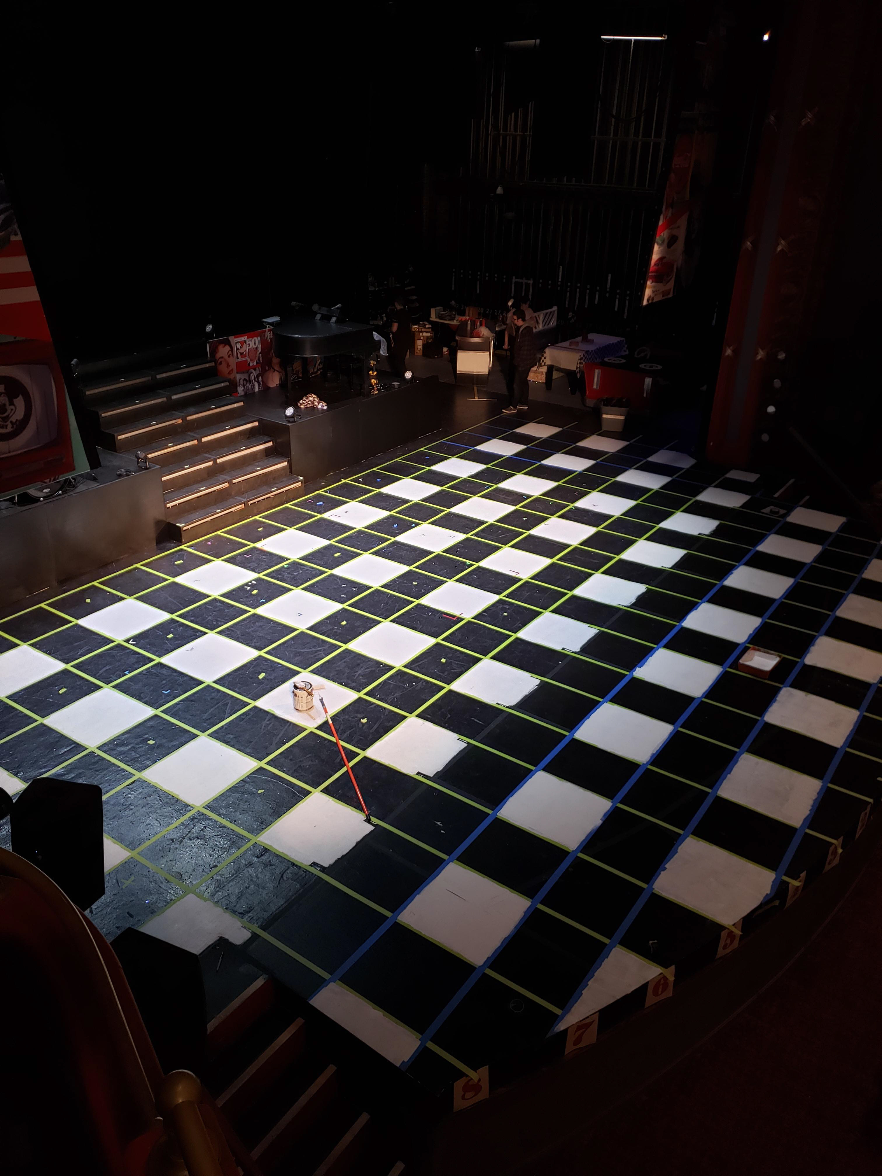 Painted stage floor with 1950's diner squares