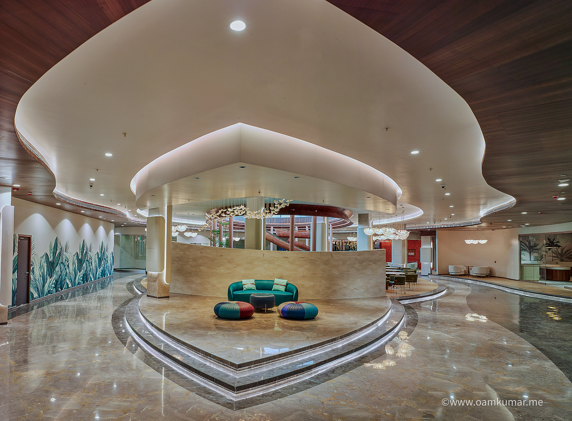 Entrance of Modern lounge named '0484' at Cochin International Airport Ltd (CIAL), featuring sleek design, comfortable seating, and a luxurious ambiance, photographed by Oamkumar Thottungal.