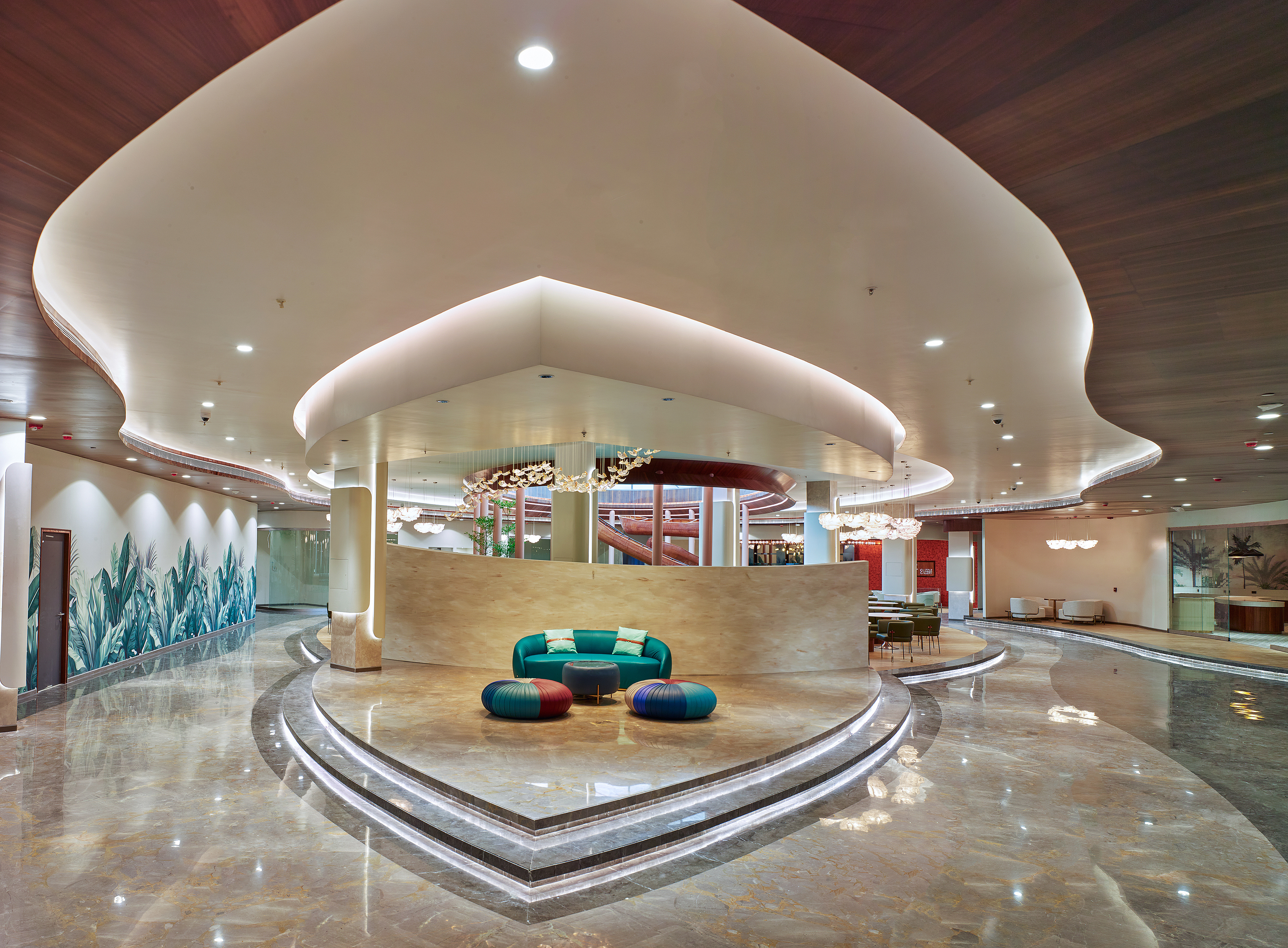 Entrance of Modern lounge named '0484' at Cochin International Airport Ltd (CIAL), featuring sleek design, comfortable seating, and a luxurious ambiance, photographed by Oamkumar Thottungal.