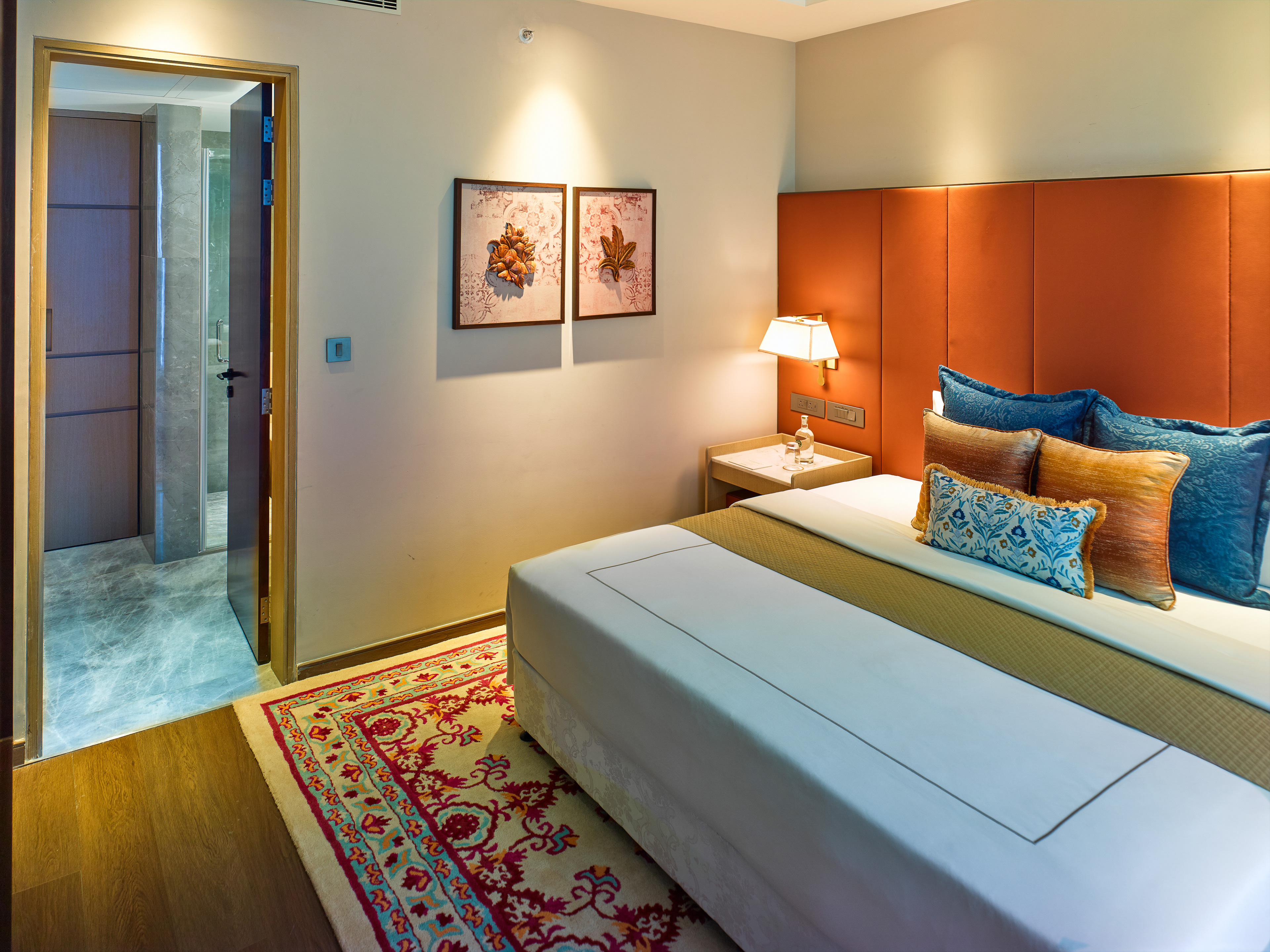 Elegant suite room at Taj Hotel near Cochin International Airport, showcasing sophisticated decor, spacious layout, and premium furnishings, photographed by Oamkumar Thottungal.