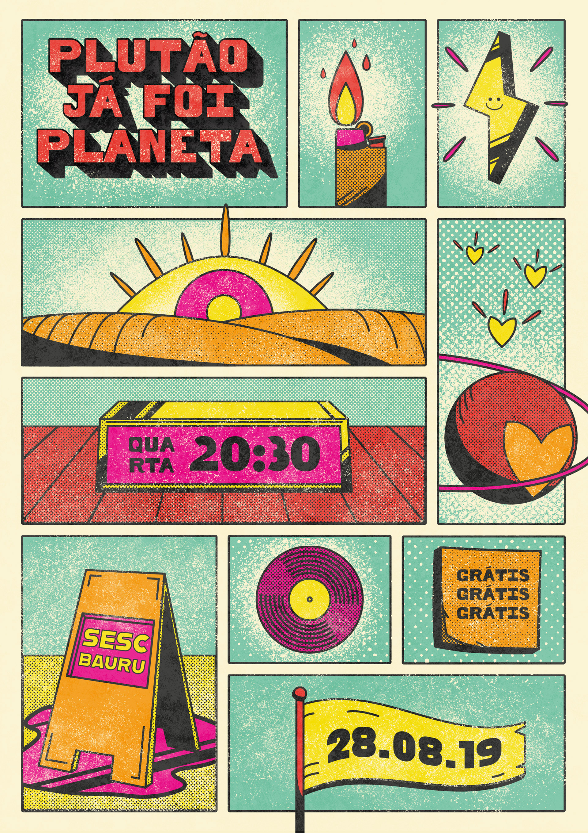 Gig poster for brazilian band Plutão Já Foi Planeta live at Sesc Bauru