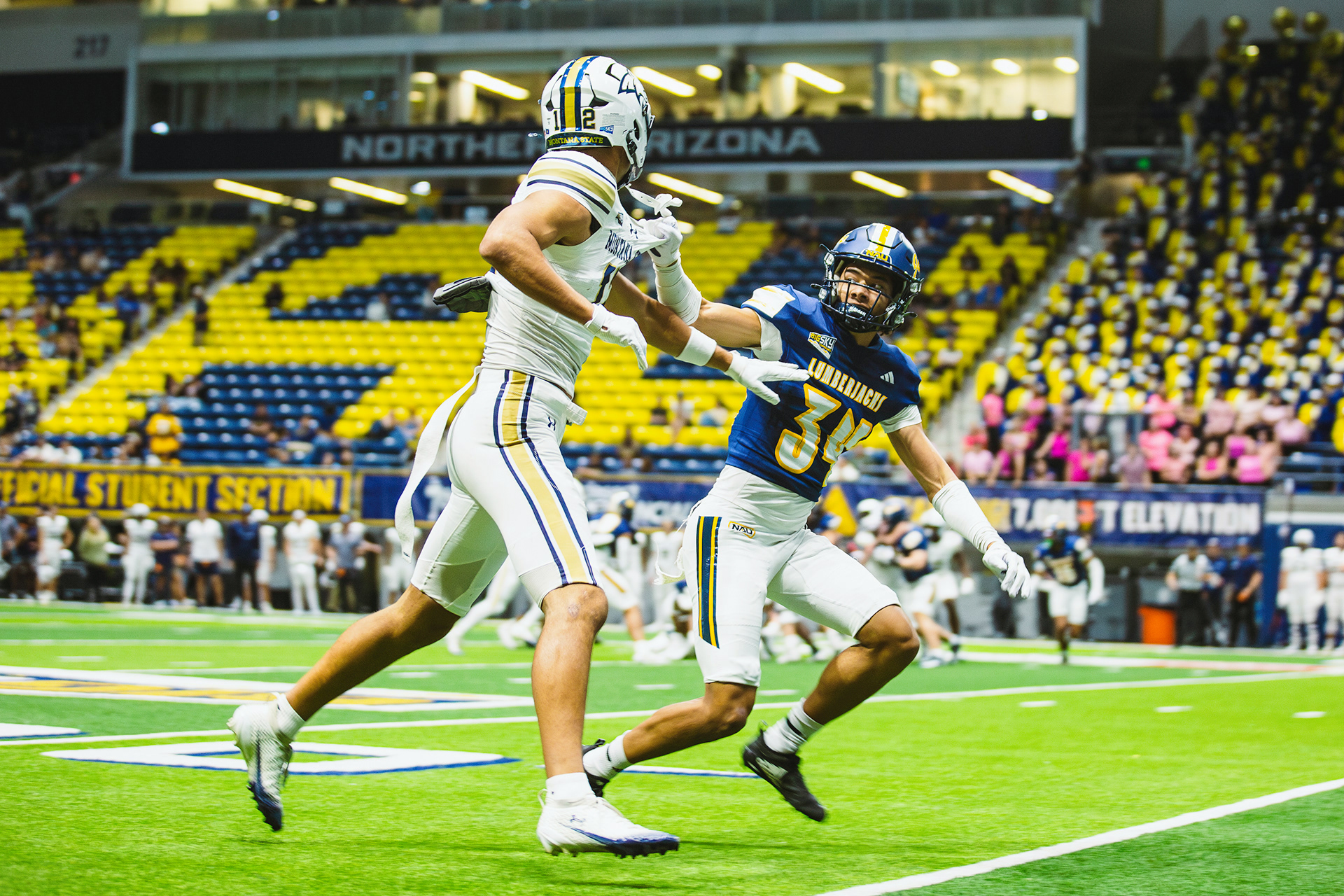 Redshirt freshman defensive back Jaelen Collins (34) defends the Montana State wide receiver during the Big Sky Conference game on Findlay Toyota Field in the J. Lawrence Walkup Skydome, Oct. 4. 