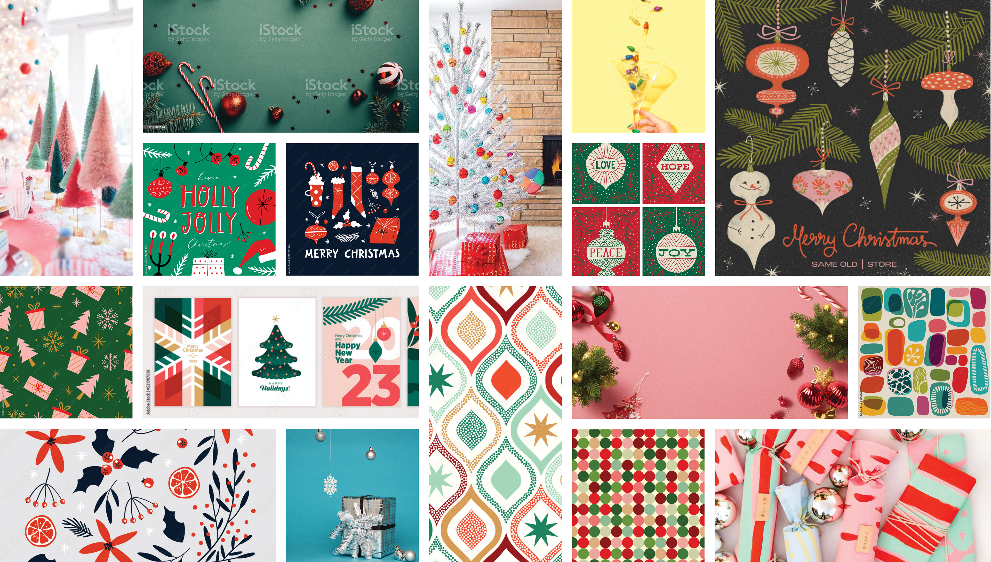 A mood board I created of colors, graphics, motifs and imagery I wanted to emulate during this campaign.