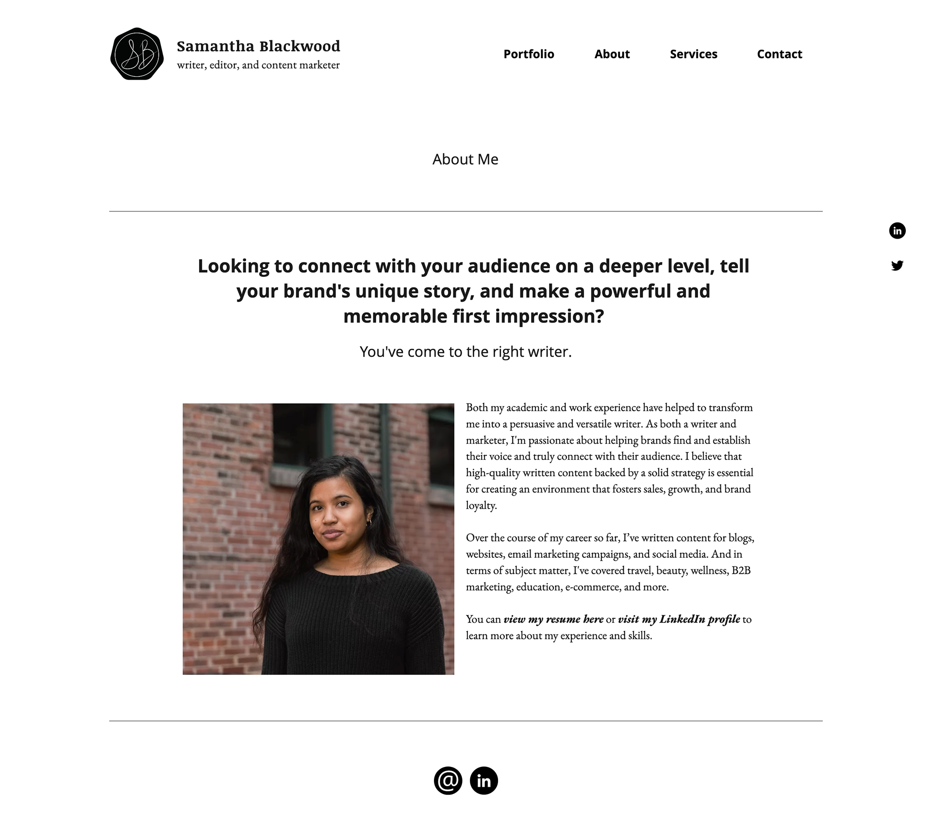 Portfolio About Me page