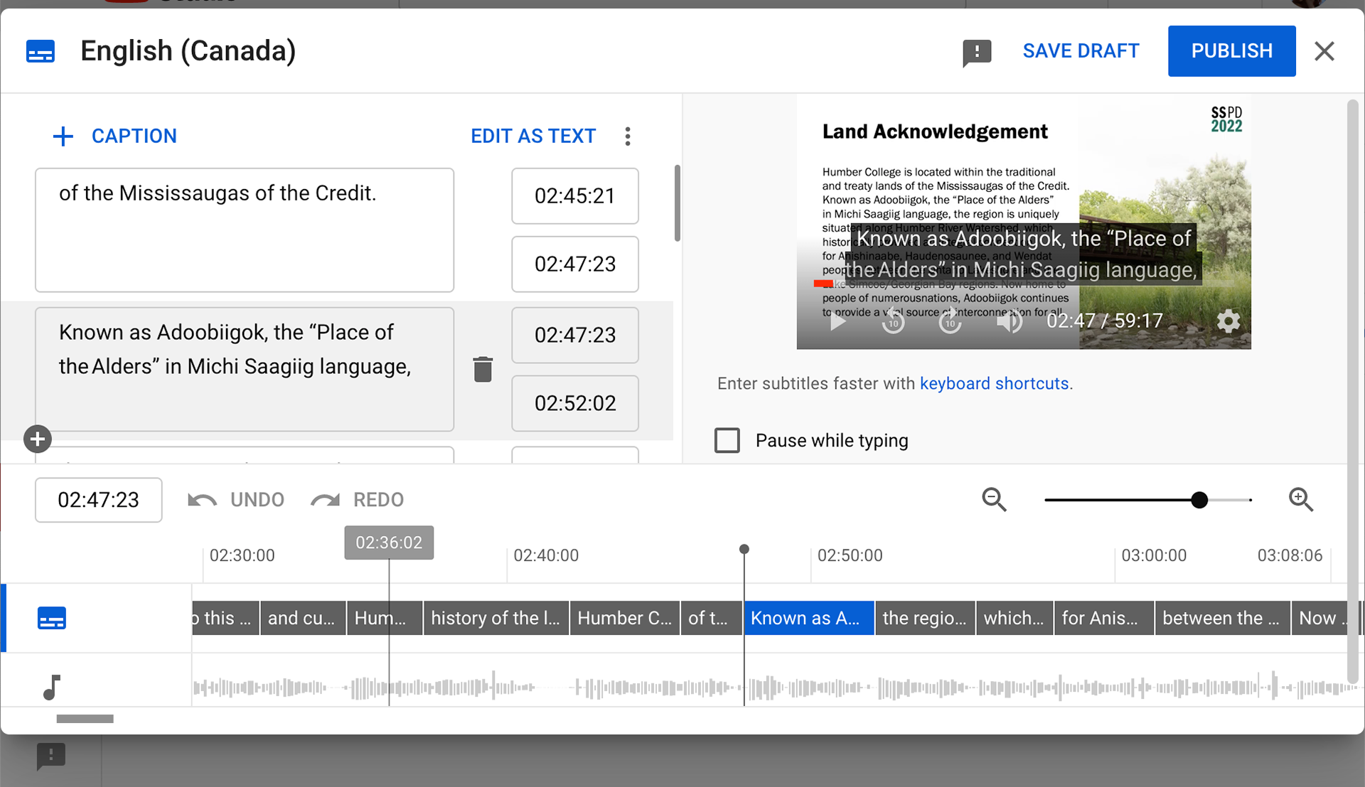 Screenshot of "Add Captions" Feature on YouTube