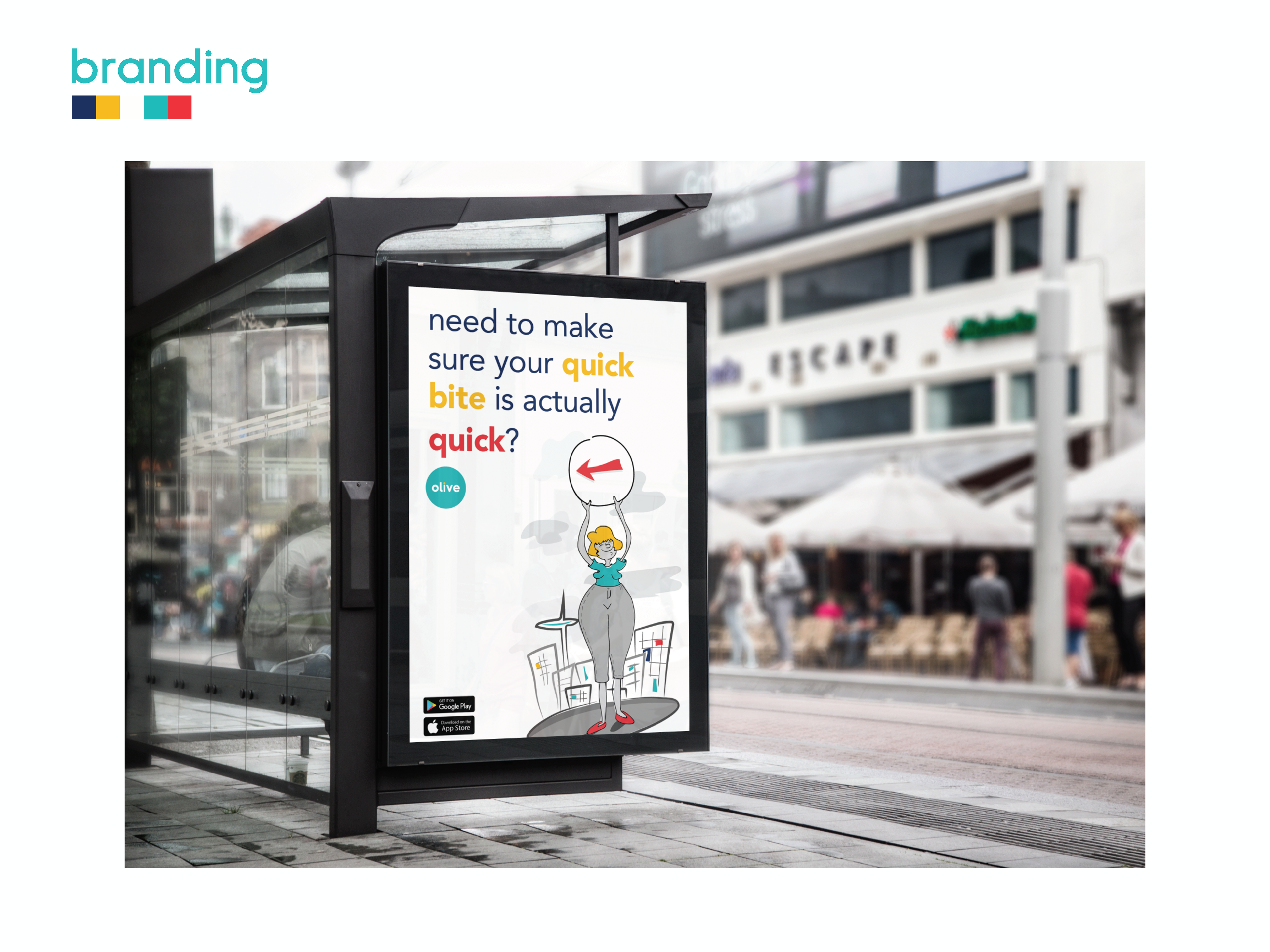 Mockup of a Bus Shelter Poster for the olive App