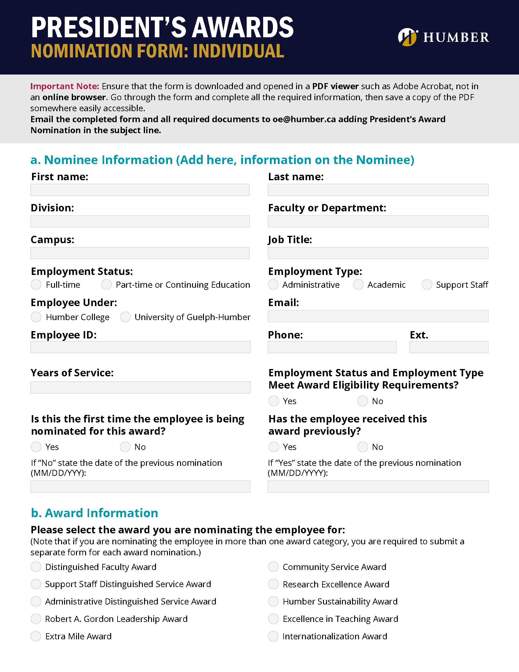 Fillable Individual Nomination Form