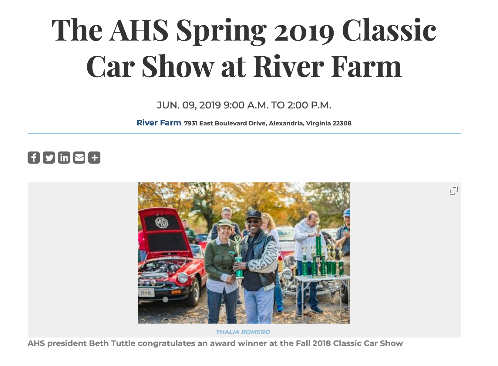 Alexandria Living Magazine, 2019 AHS Spring Classic Car Show Article
