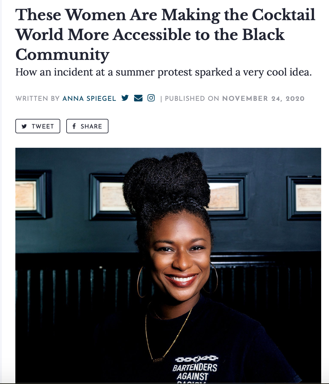 Washingtonian Article, Bartenders Against Racism, Allison Lane