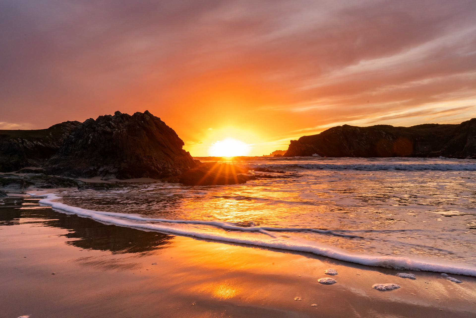 Sunset at Porth Dafarch Beach, Isle of Anglesey, Uk