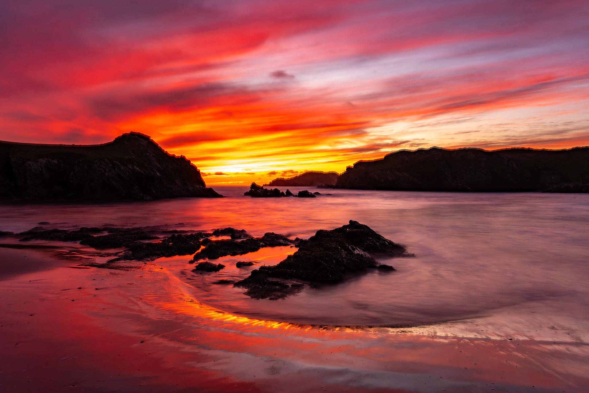 Sunset at Porth Dafarch Beach, Isle of Anglesey, Uk