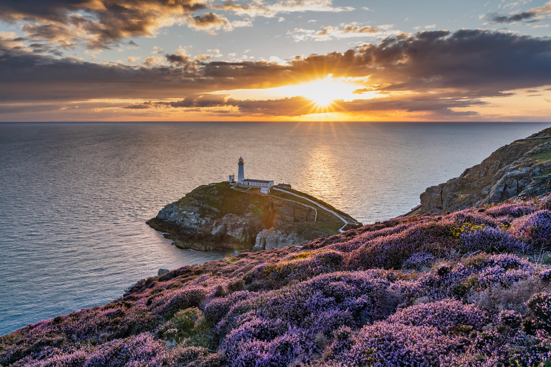 Sunset over South Stack lighthouse, Isle of Anglesey