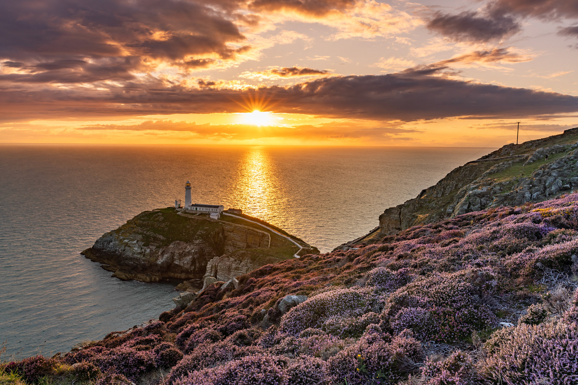 Sunset over South Stack lighthouse, Isle of Anglesey