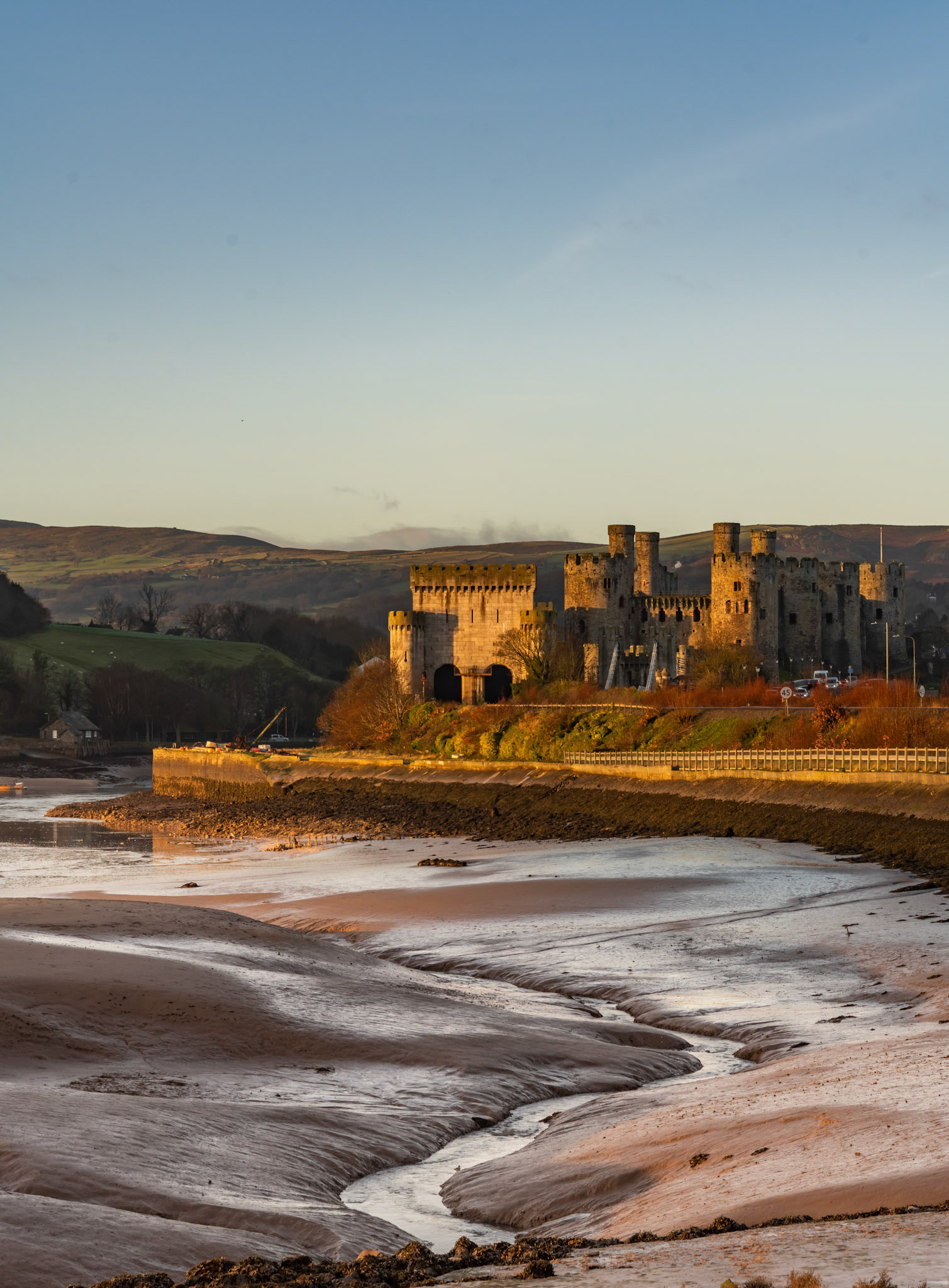 Conwy castle and town at sunrise North Wales