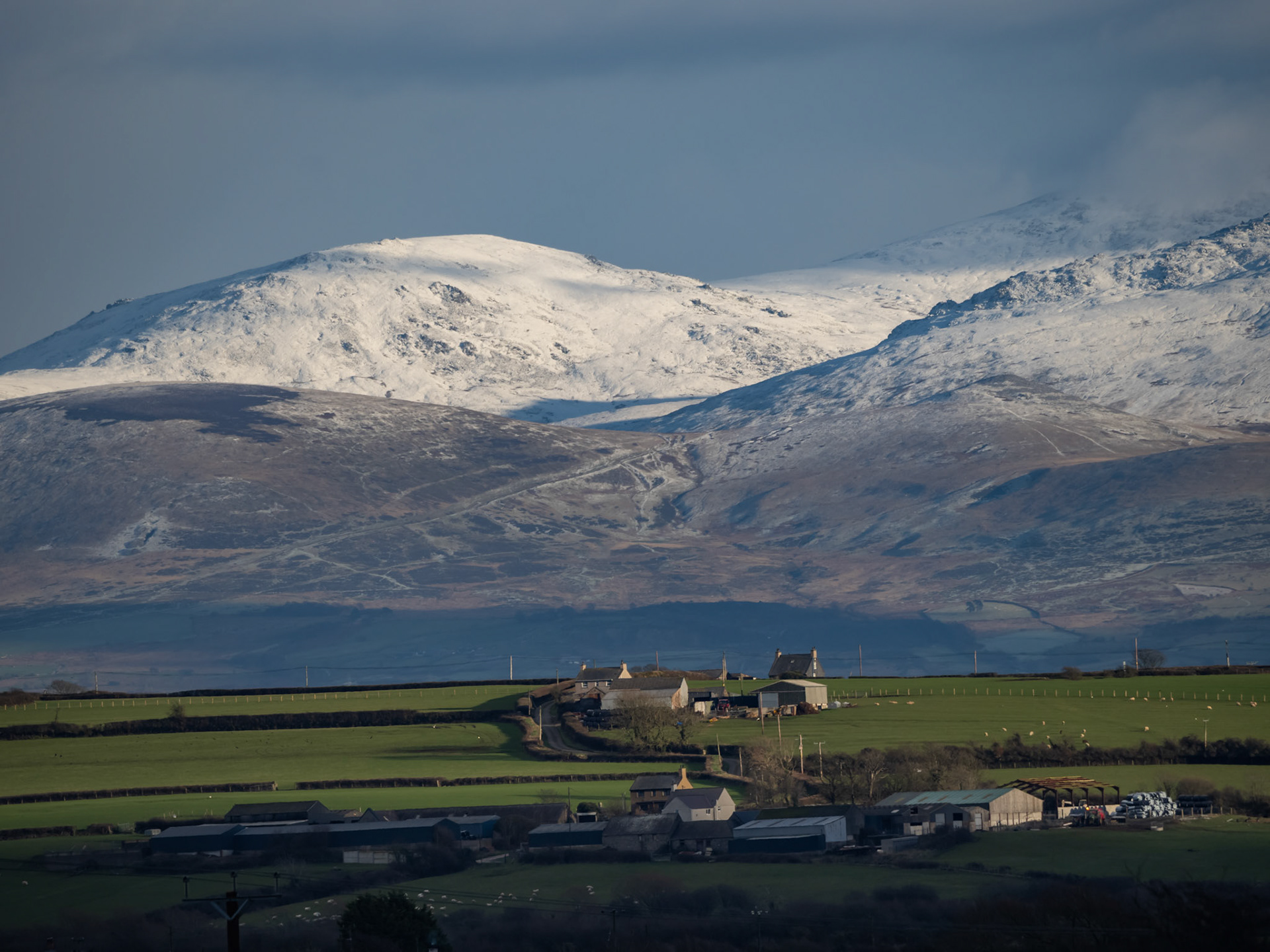 Looking back to Snowdonia Mountain Rage from the Ilse of Anglesey North Wales