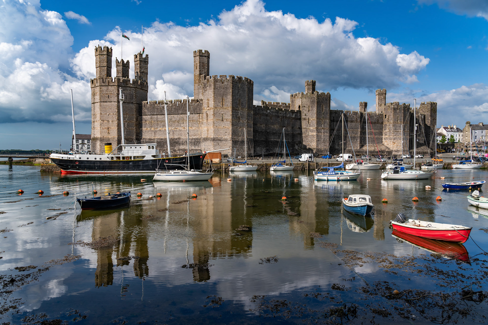 Views around Caernarfon castle and town North wales