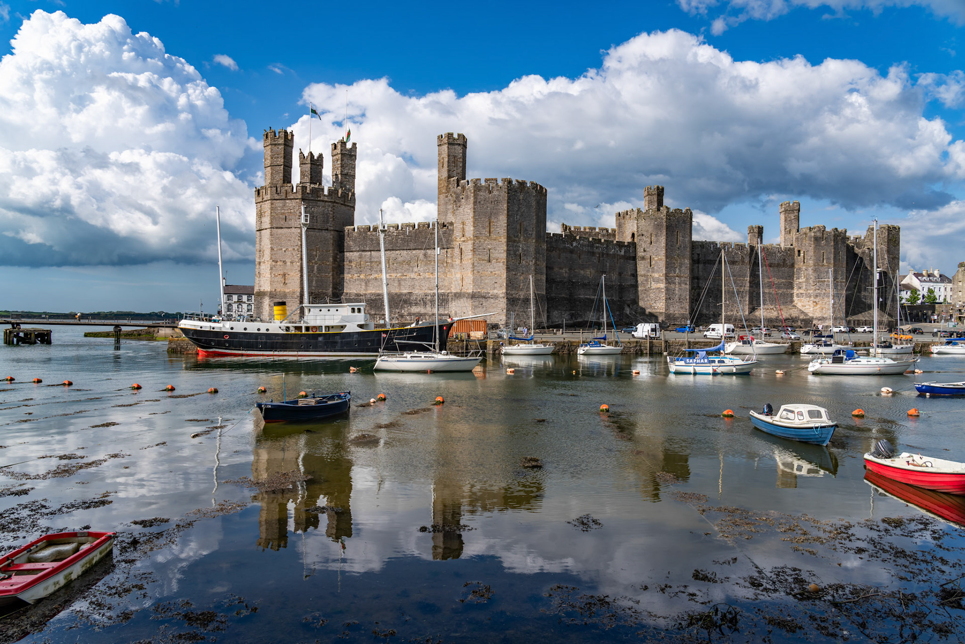 Views around Caernarfon castle and town North wales