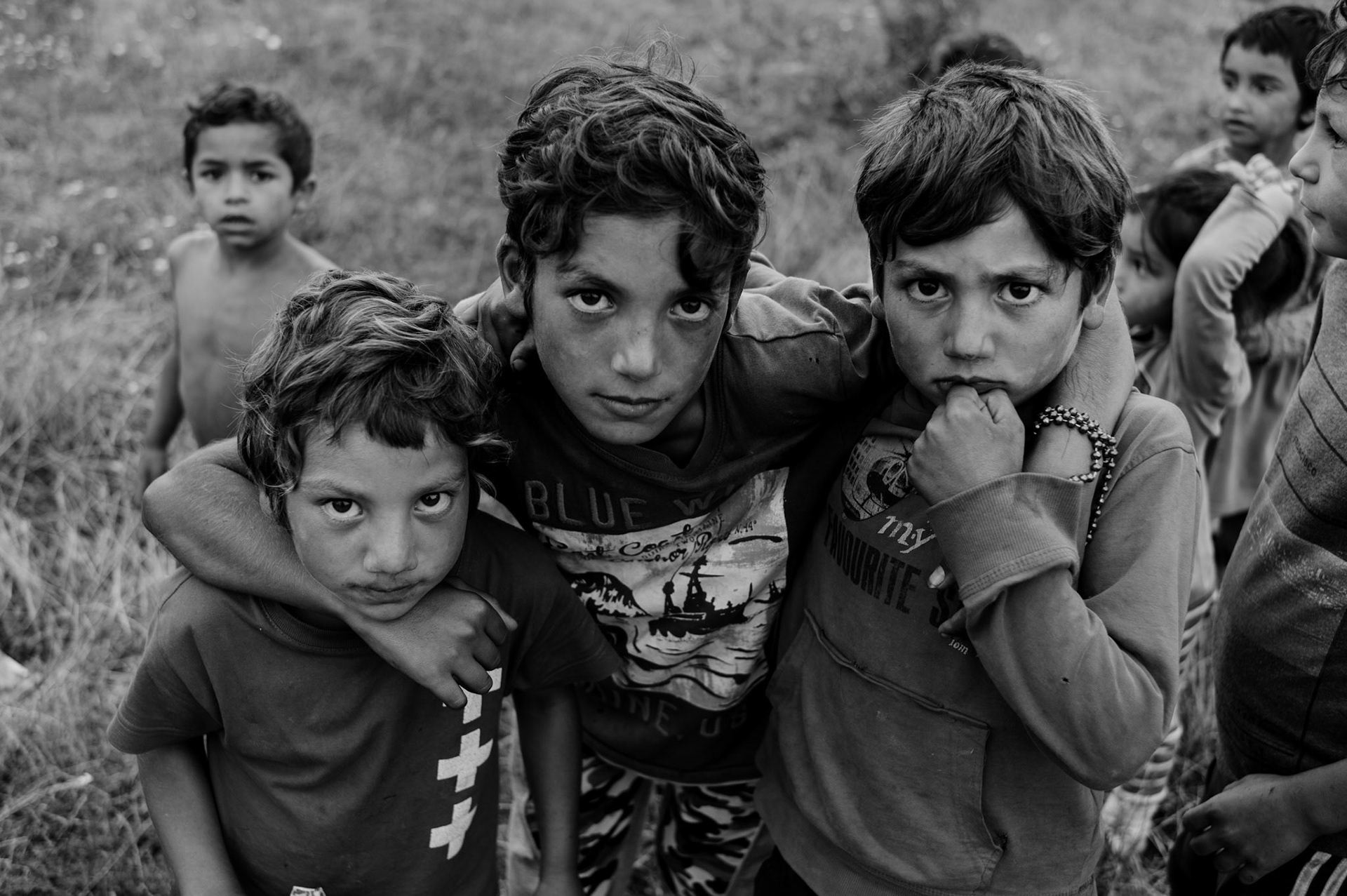 A group of boys at a Roma village in Romania.