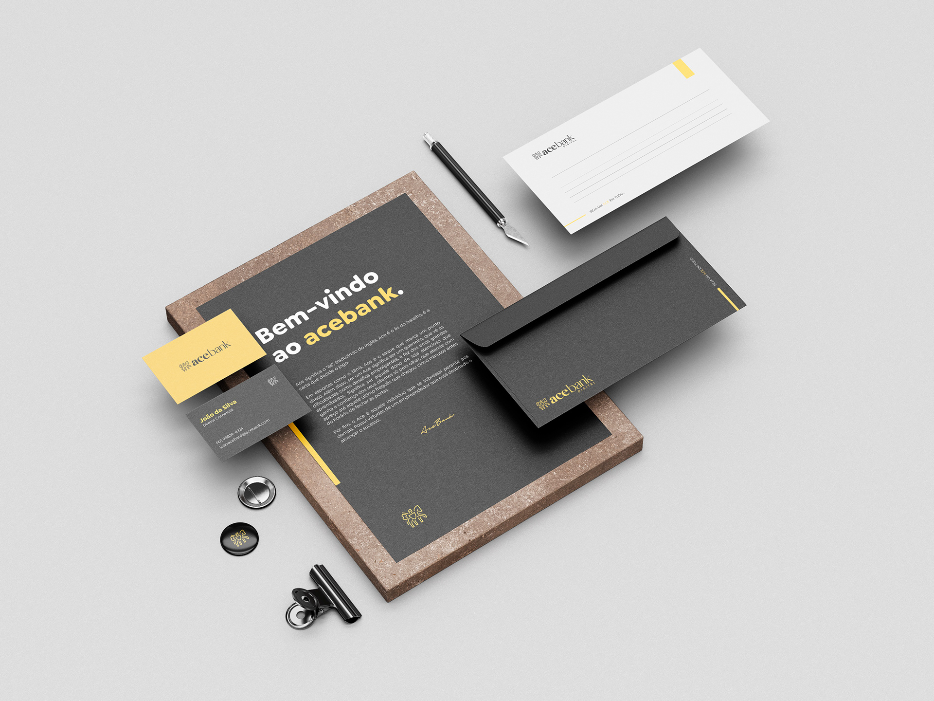 Logo minimal knight warrior horse flag design mockup presentation