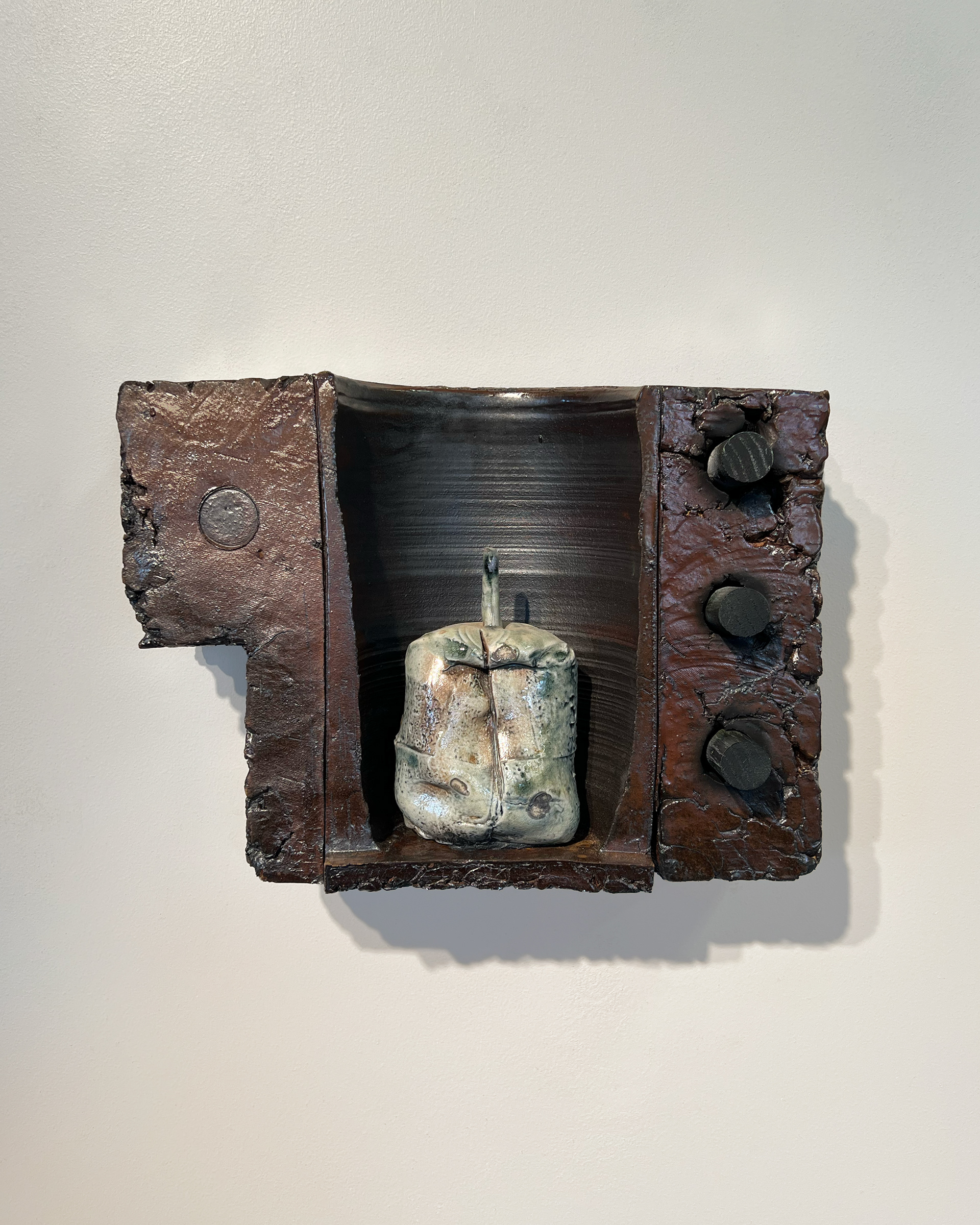 Wall Bottle Assemblage 13, 15"L X 11"H X 4"W, 2026, Stoneware