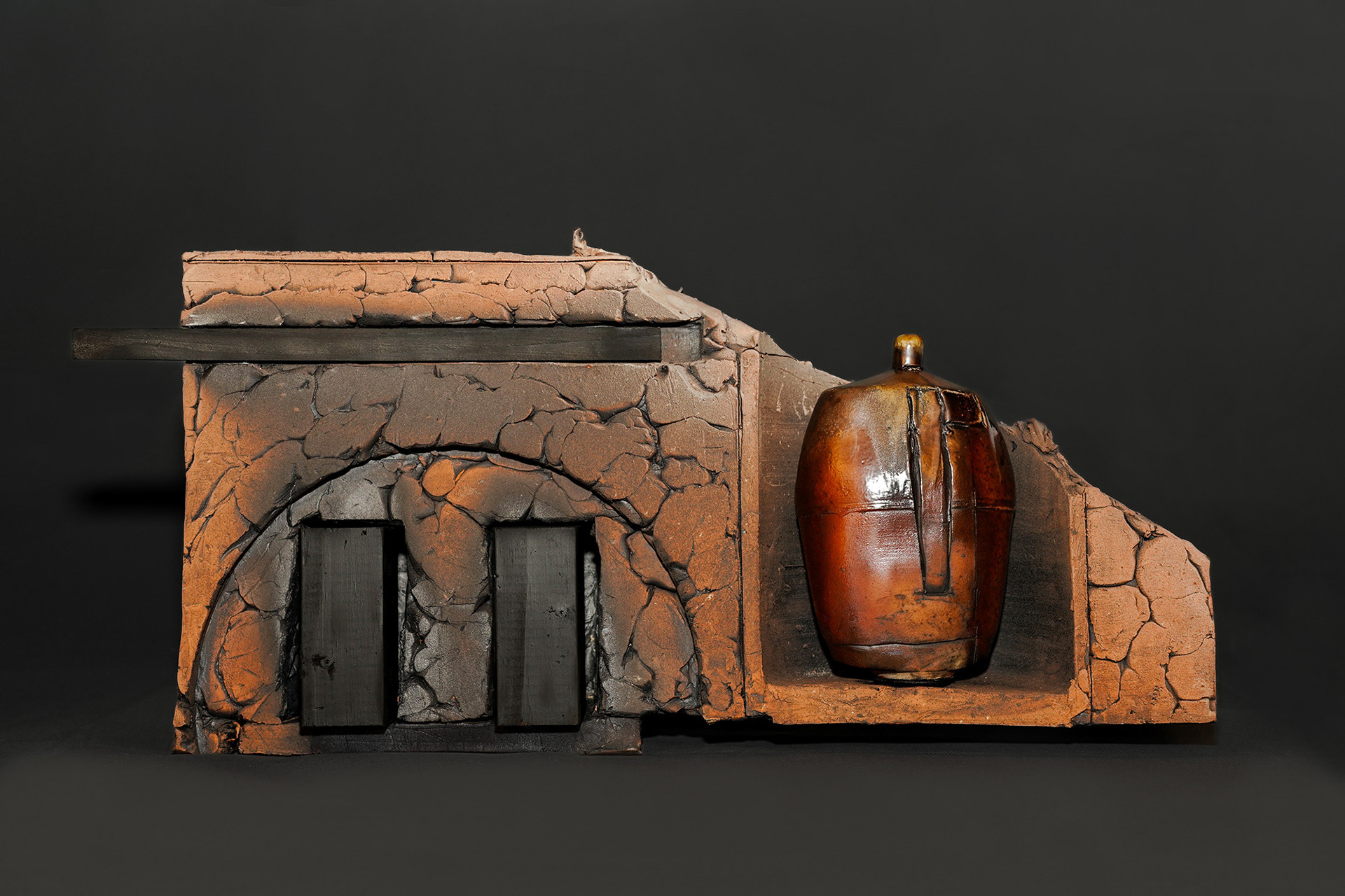"Bottle/Wall Assembly" Works in Progress, 2024, Stoneware