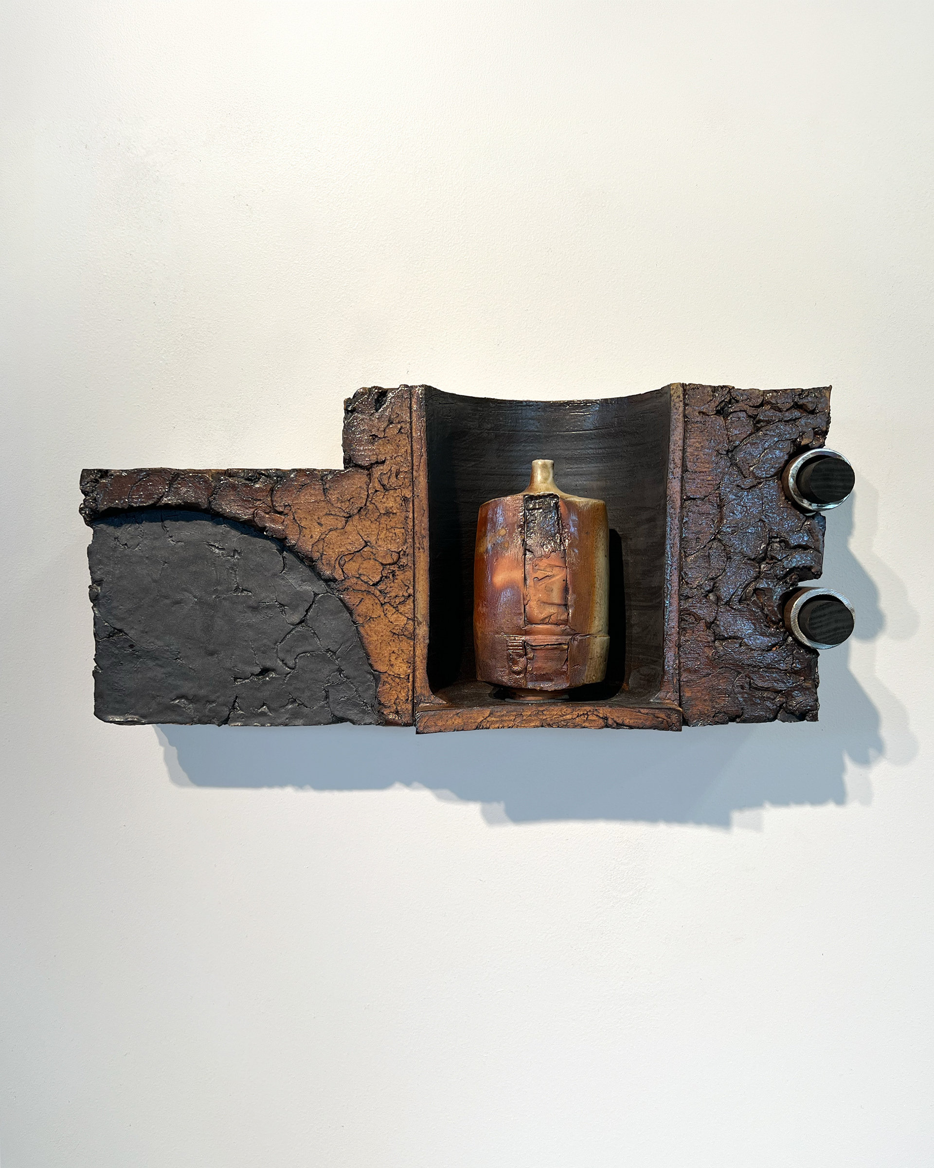 Wall Bottle Assemblage 3, 21"L X 9.5"H X 5.5"W, 2026, Stoneware