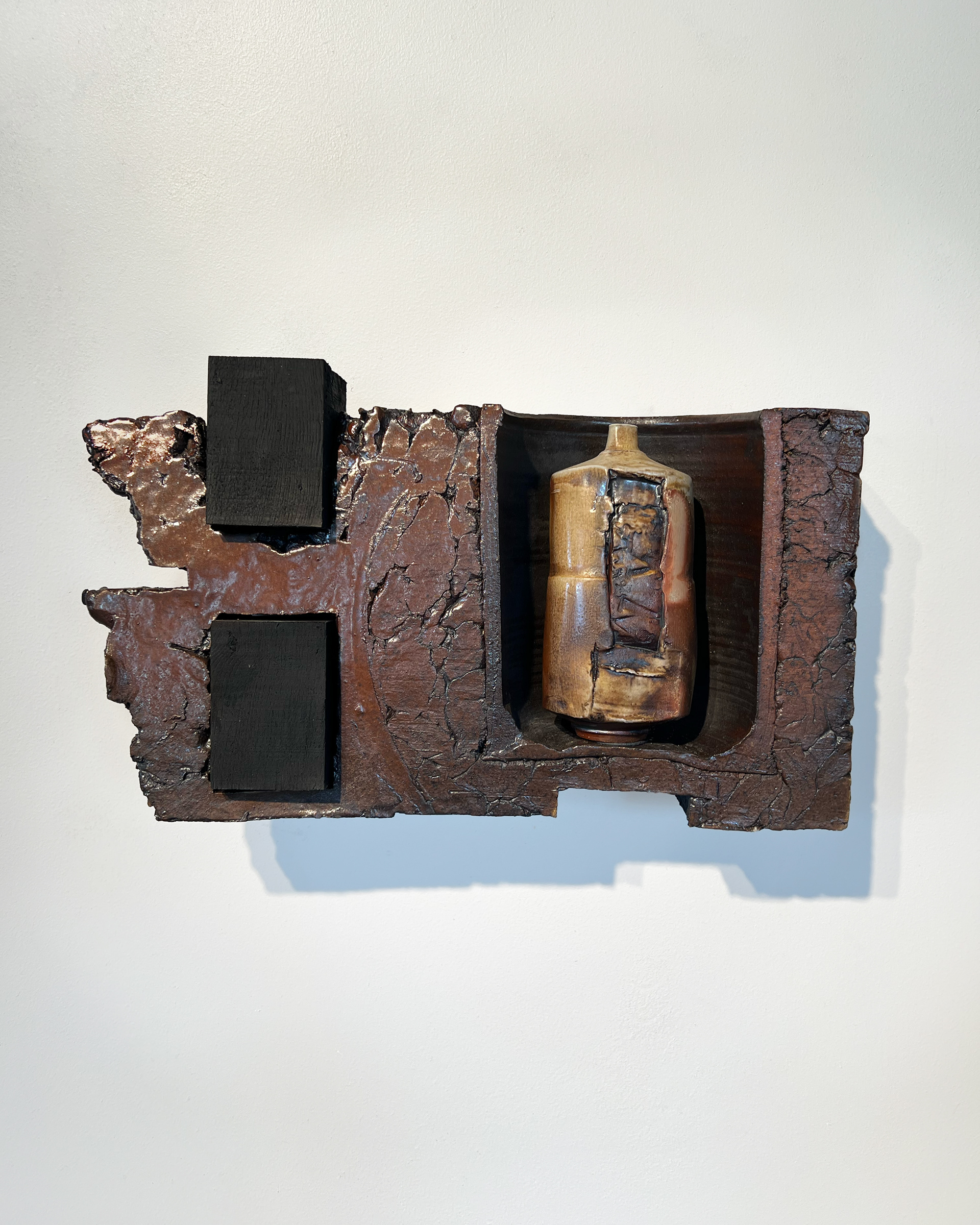 Wall Bottle Assemblage 8, 10"L X 17.5"H X 3.5"W, 2026, Stoneware